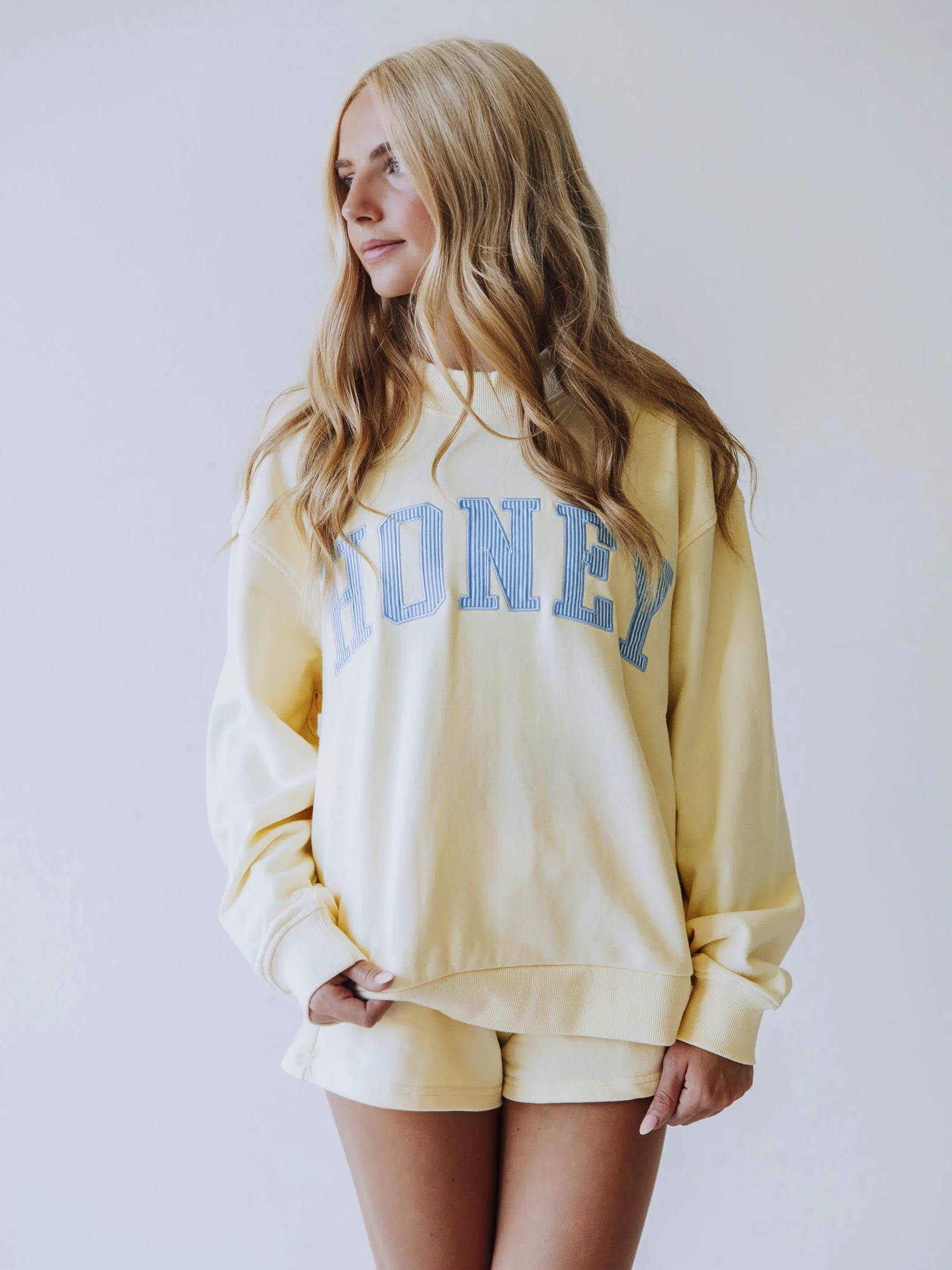 Adult Mock Neck Sweat Set - Honey Stripe on Soft Yellow