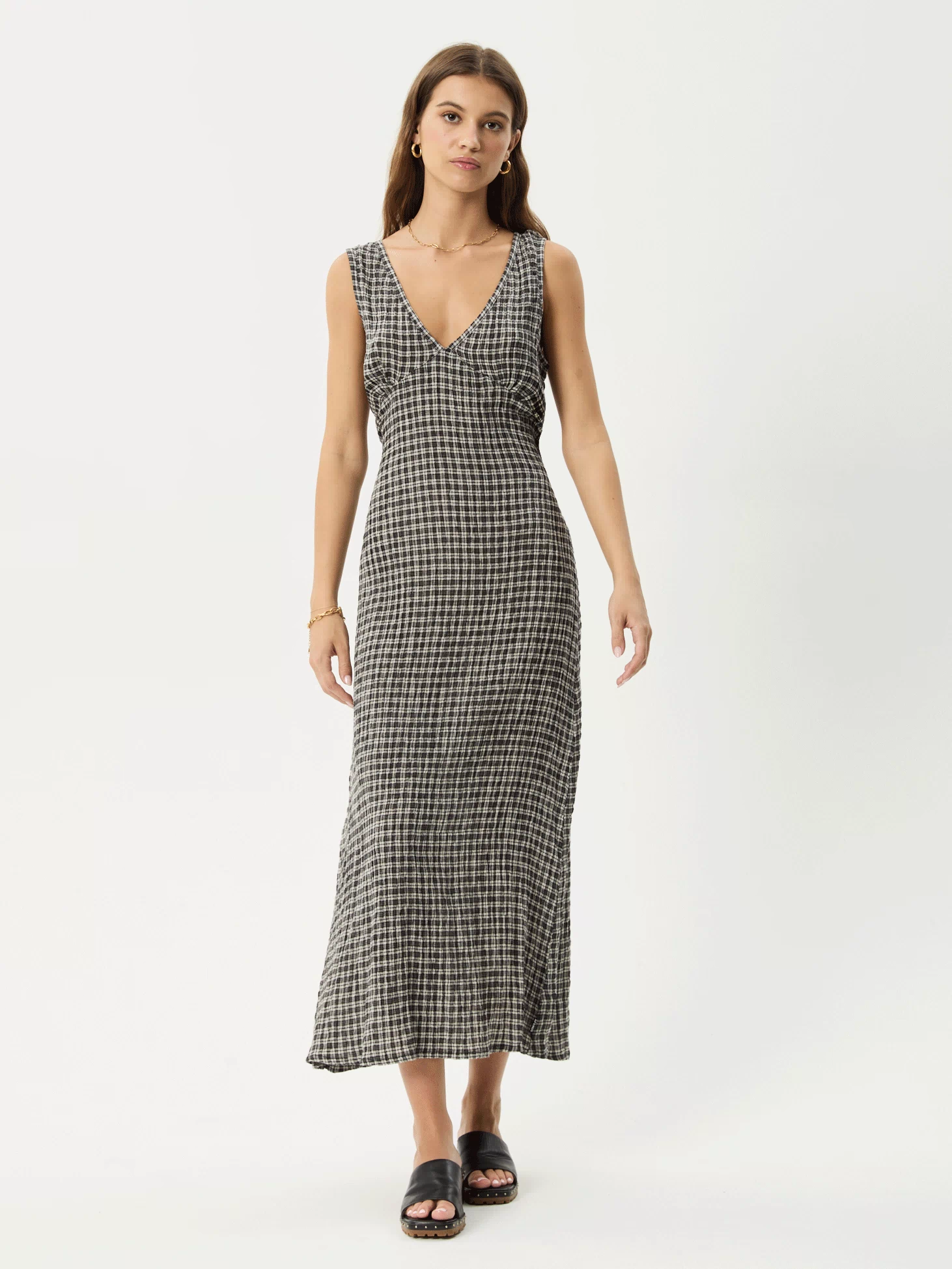 AFENDS Womens Tully - Seersucker Maxi Dress - Asta Steel Check