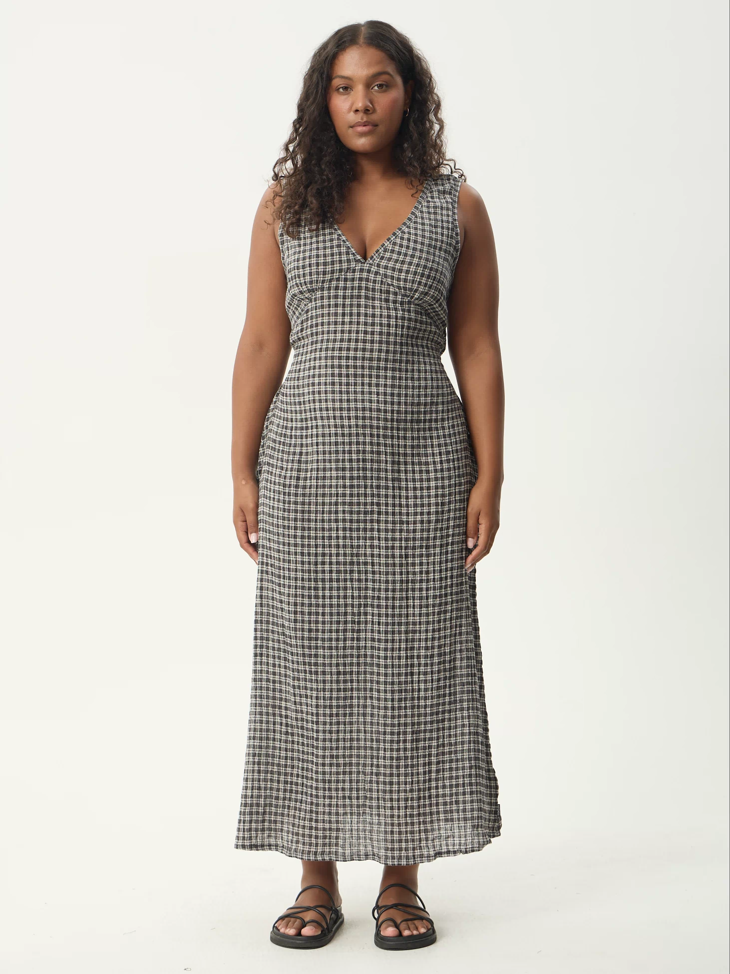 AFENDS Womens Tully - Seersucker Maxi Dress - Asta Steel Check