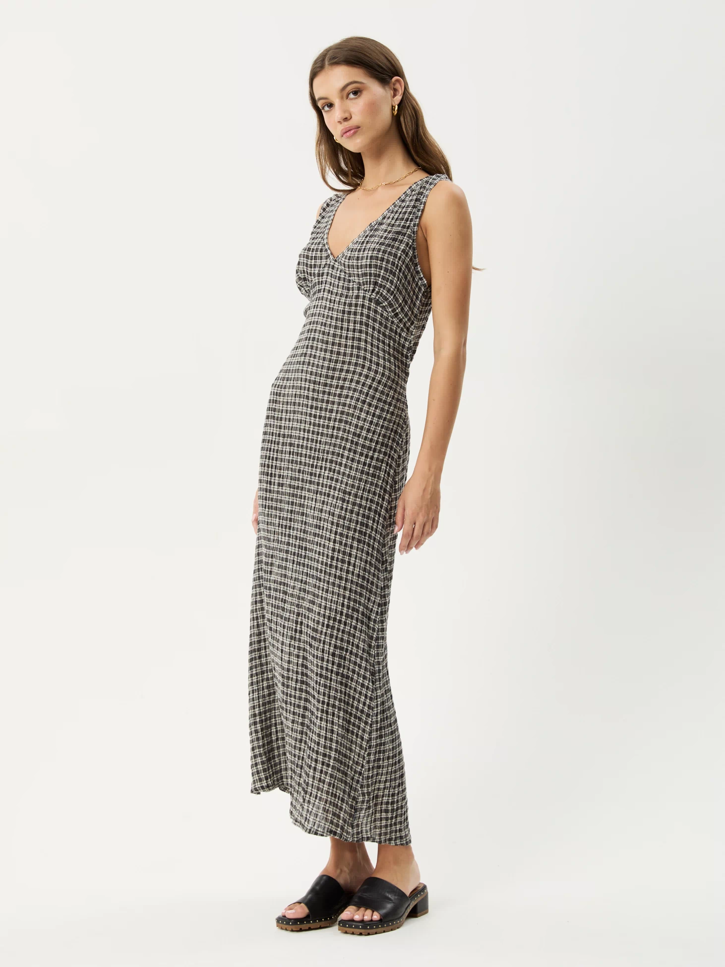AFENDS Womens Tully - Seersucker Maxi Dress - Asta Steel Check