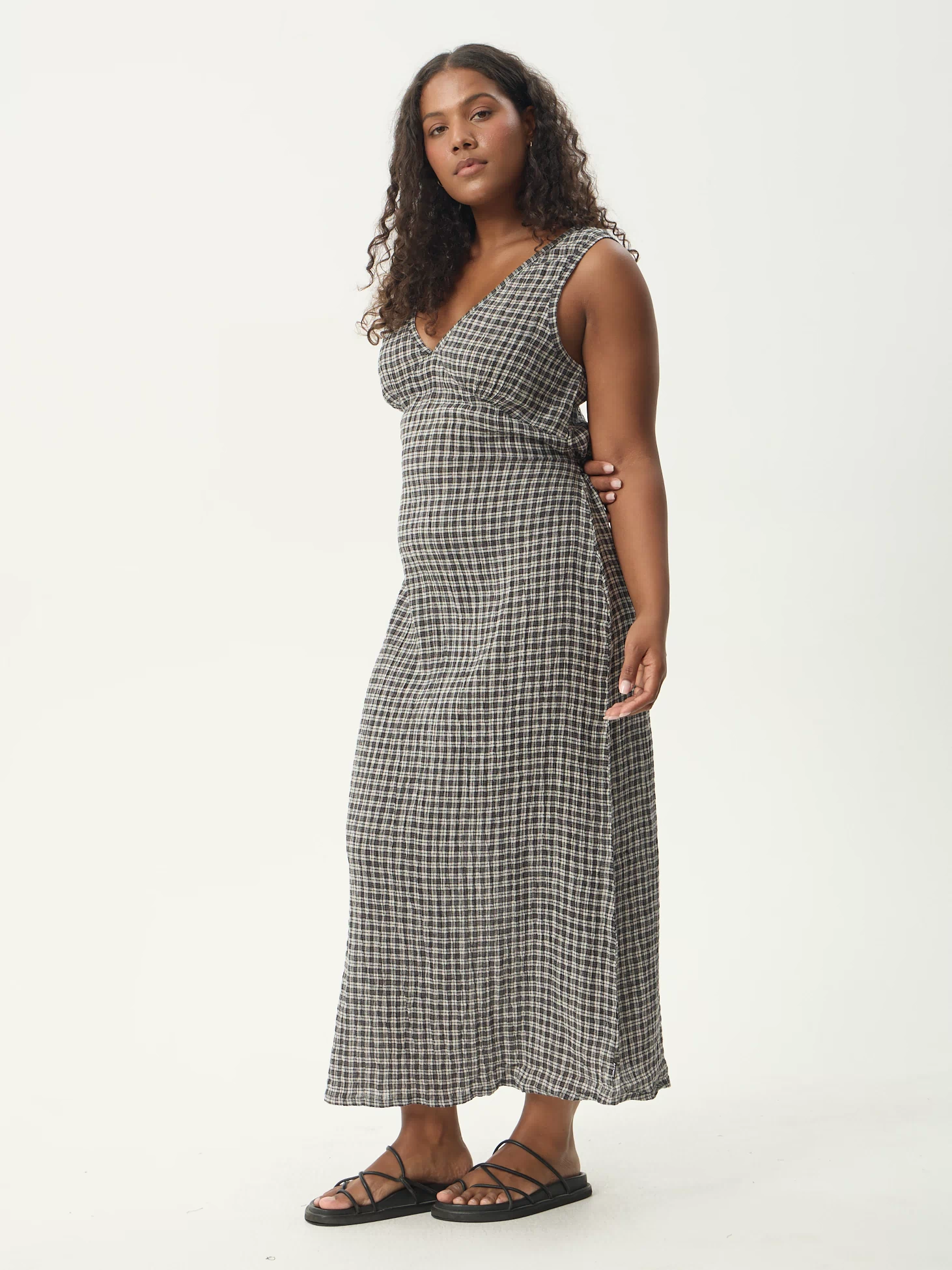 AFENDS Womens Tully - Seersucker Maxi Dress - Asta Steel Check