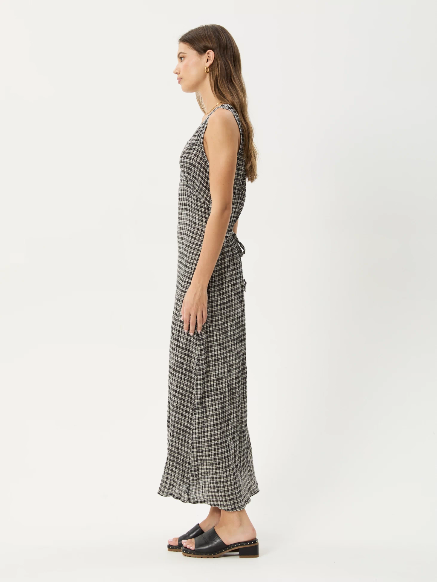 AFENDS Womens Tully - Seersucker Maxi Dress - Asta Steel Check