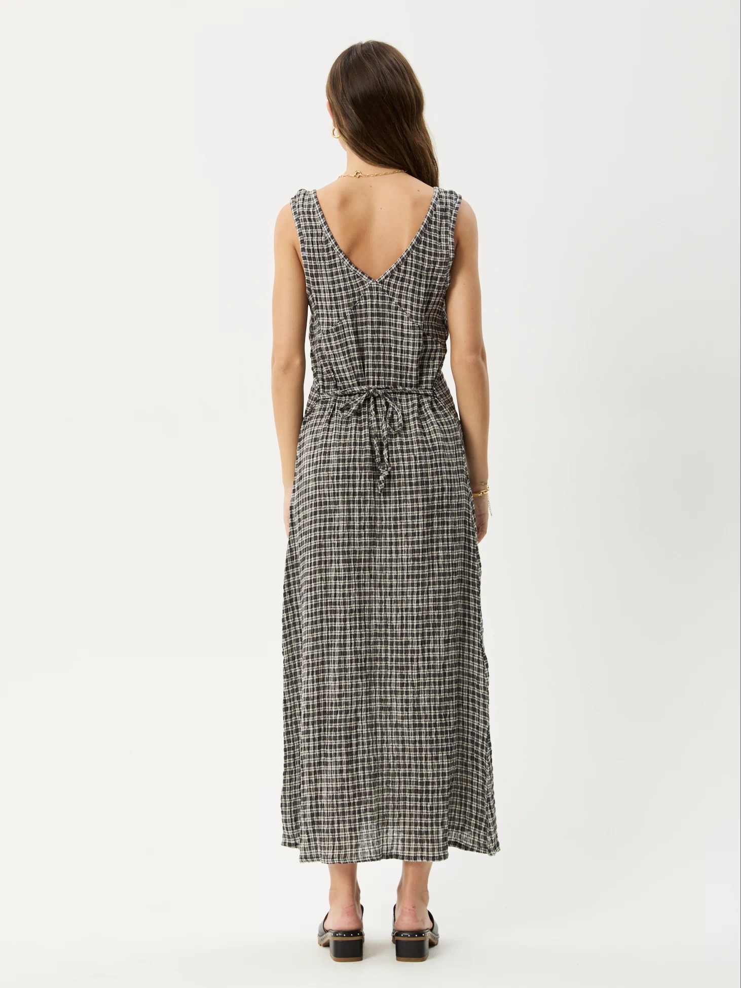 AFENDS Womens Tully - Seersucker Maxi Dress - Asta Steel Check
