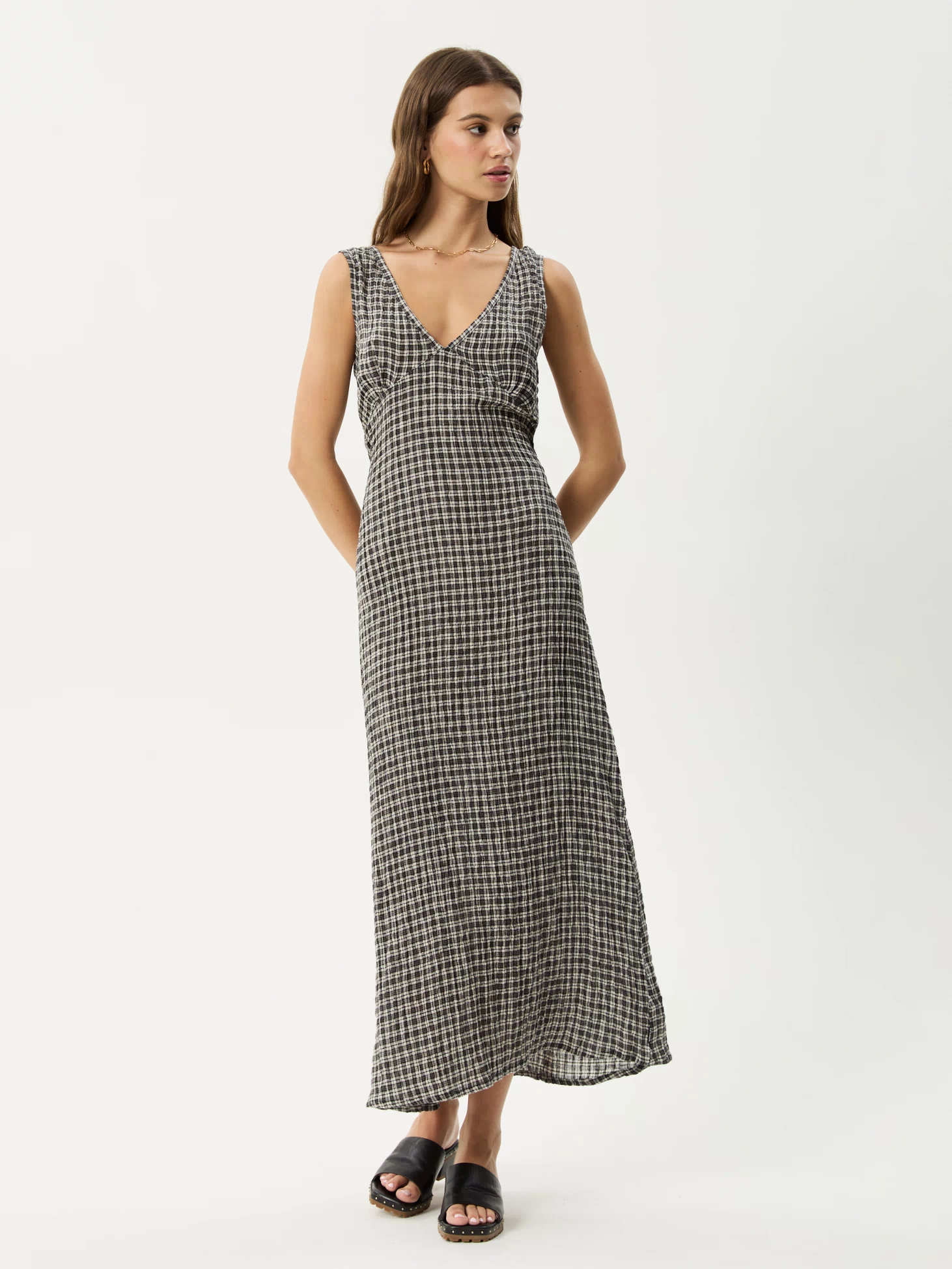 AFENDS Womens Tully - Seersucker Maxi Dress - Asta Steel Check