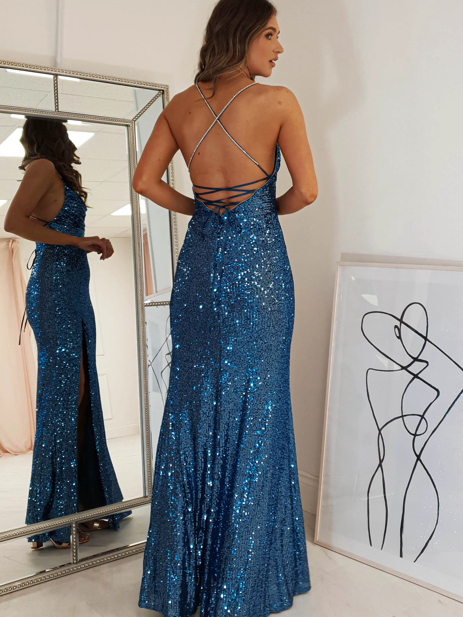 Alamour Sequin Luxe Gown | Lapis Blue-Oh Hello Clothing