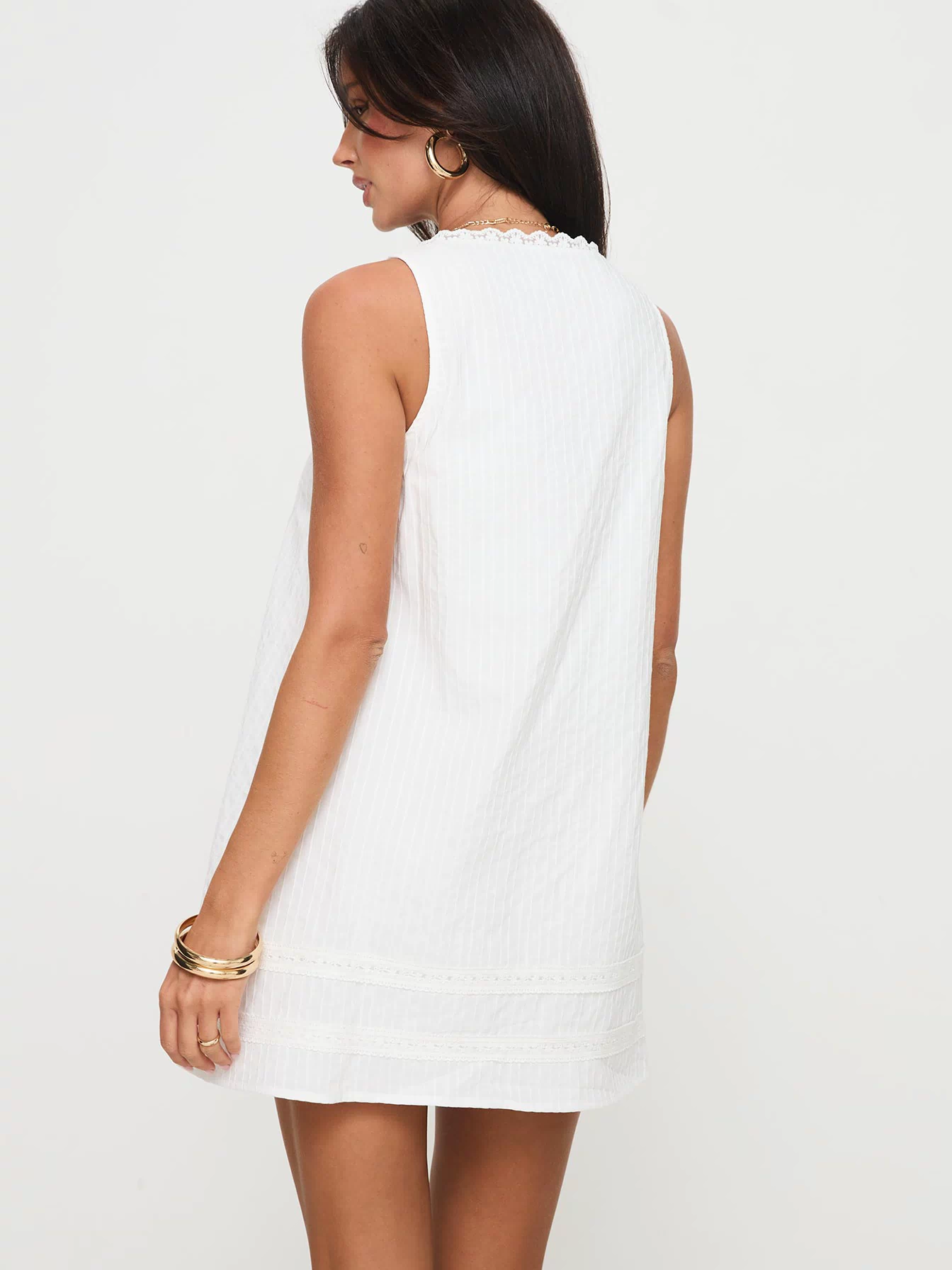 back view of model wearing Princess Polly Alanah Mini Dress White Square Neck 