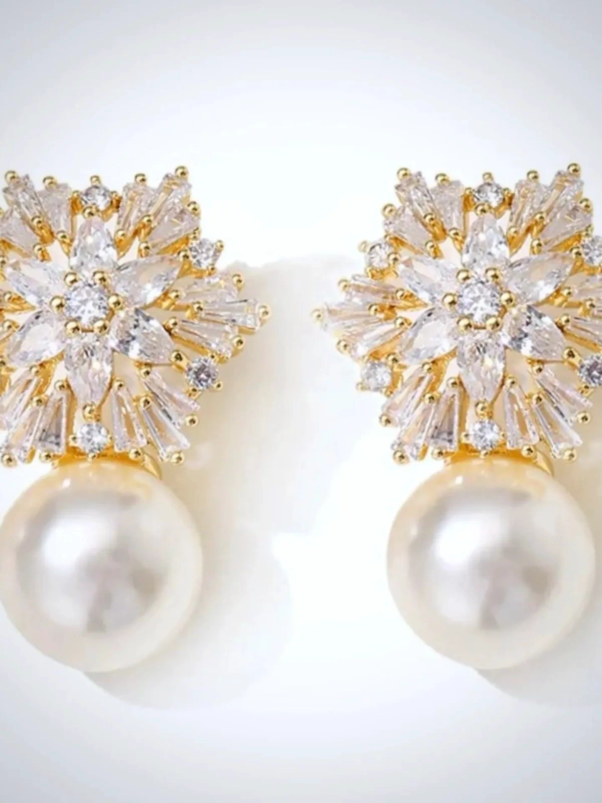 Wedding Jewelry - Pearl and Cubic Zirconia Snowflake Bridal Earrings - More Colors