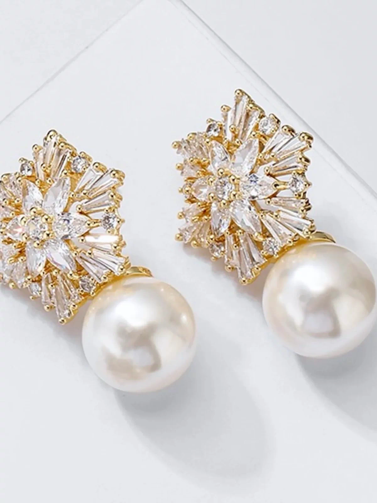 Wedding Jewelry - Pearl and Cubic Zirconia Snowflake Bridal Earrings - More Colors