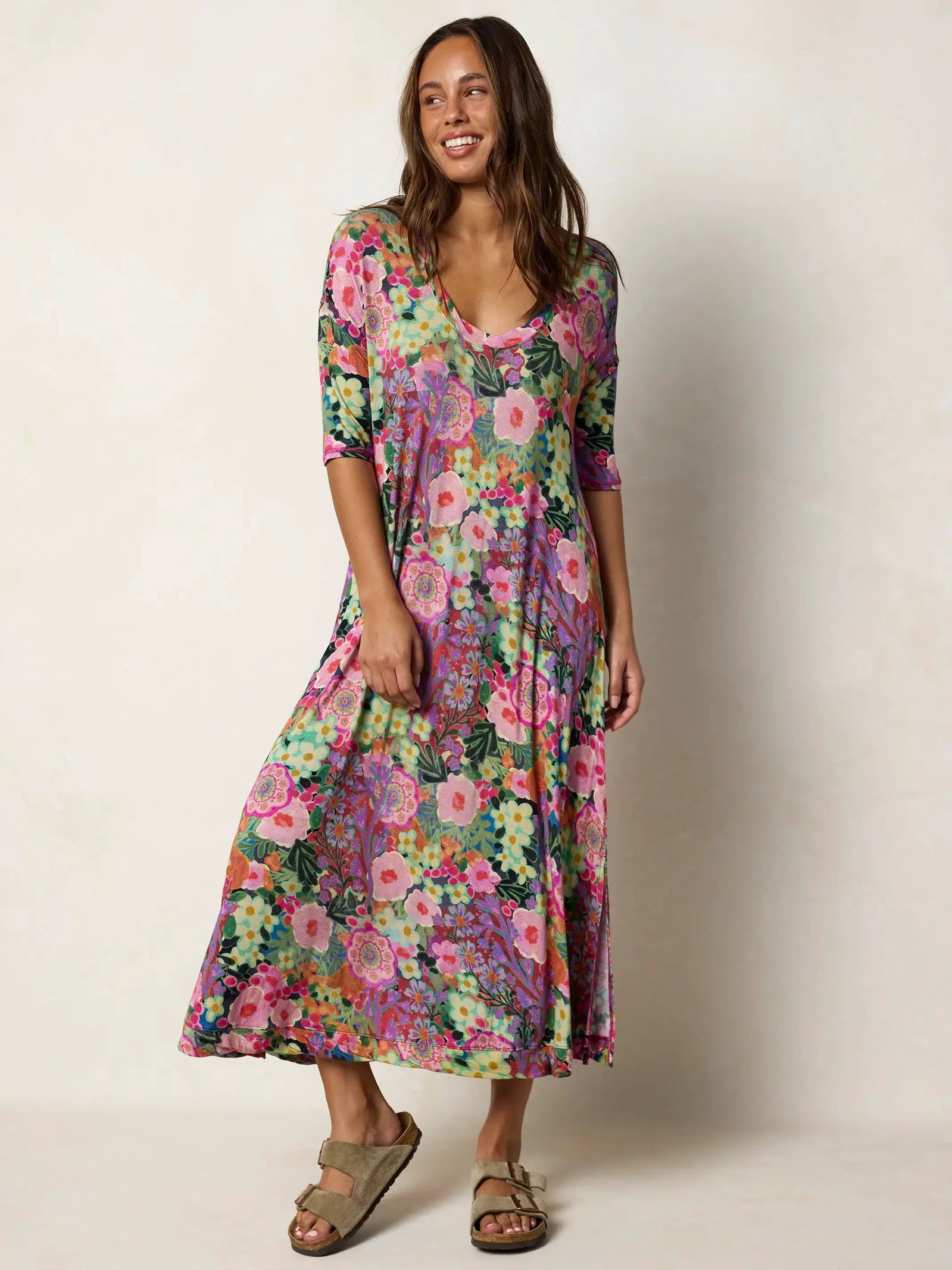 All Day "ButterSoft" Dress - Pink Painted Garden-view 5