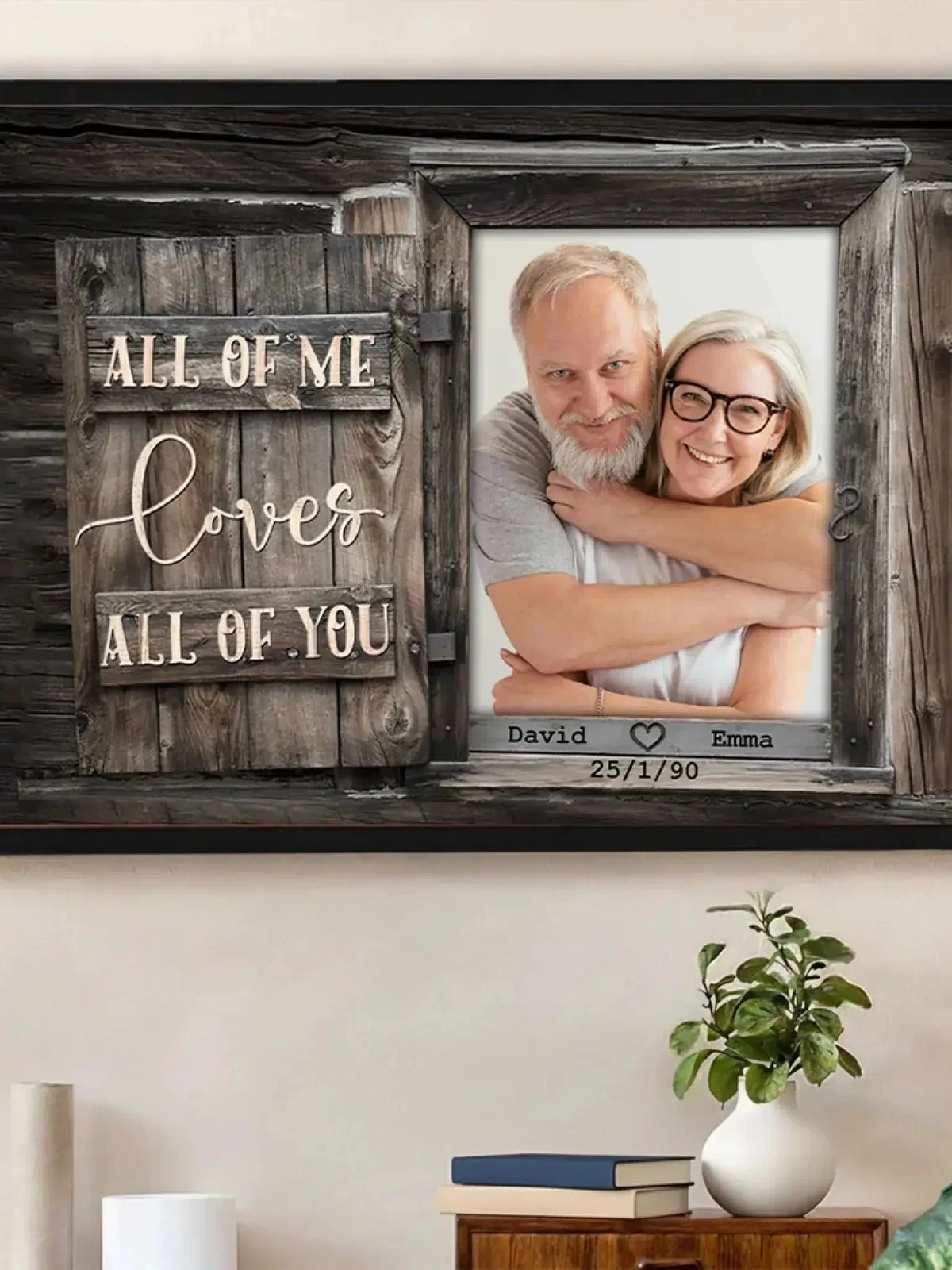 All of Me Loves All of You – Personalized Photo Poster/Canvas with Names and Date – Romantic Wedding or Anniversary Gift for Couples