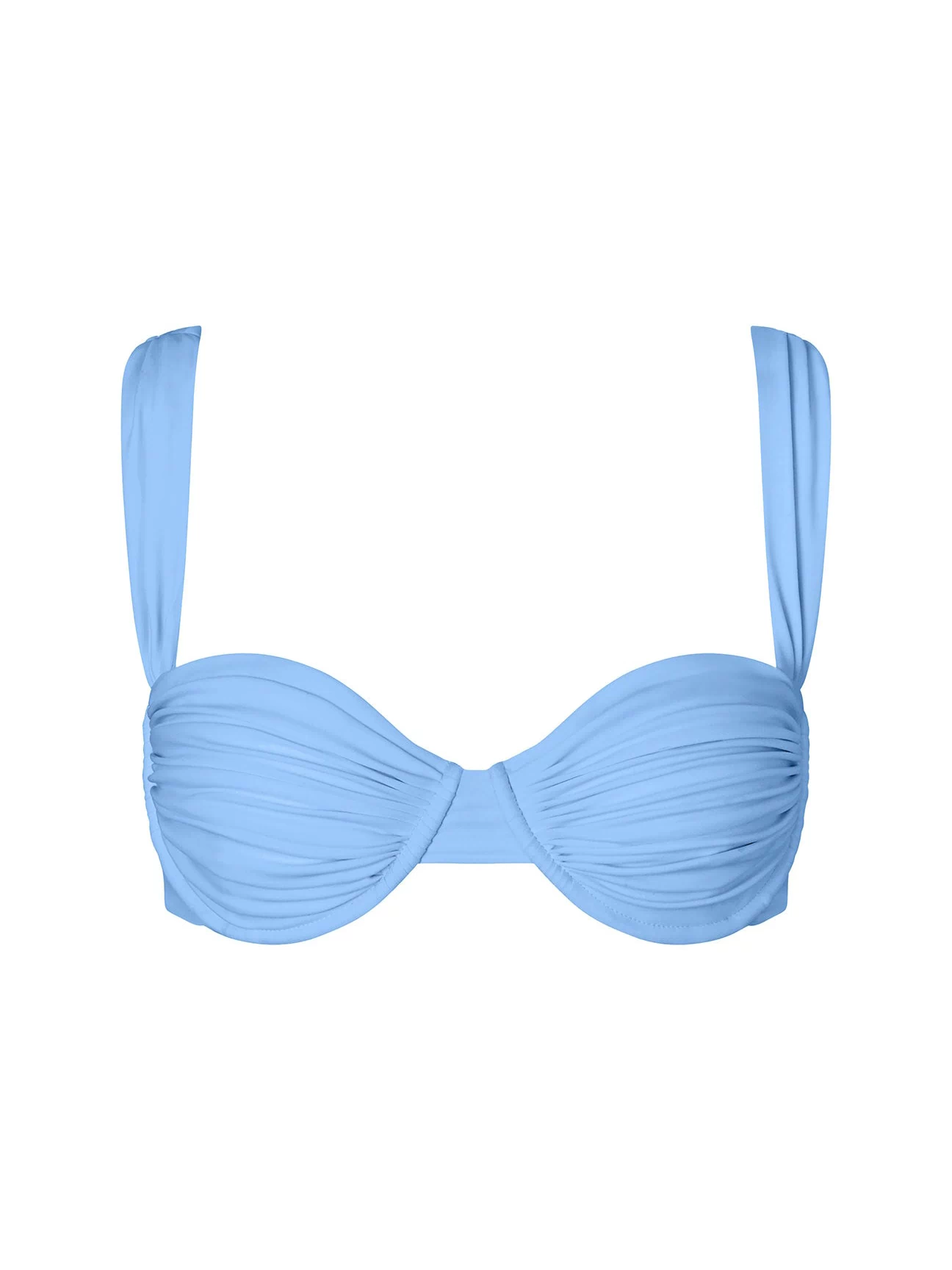 Soft blue bikini top on white background