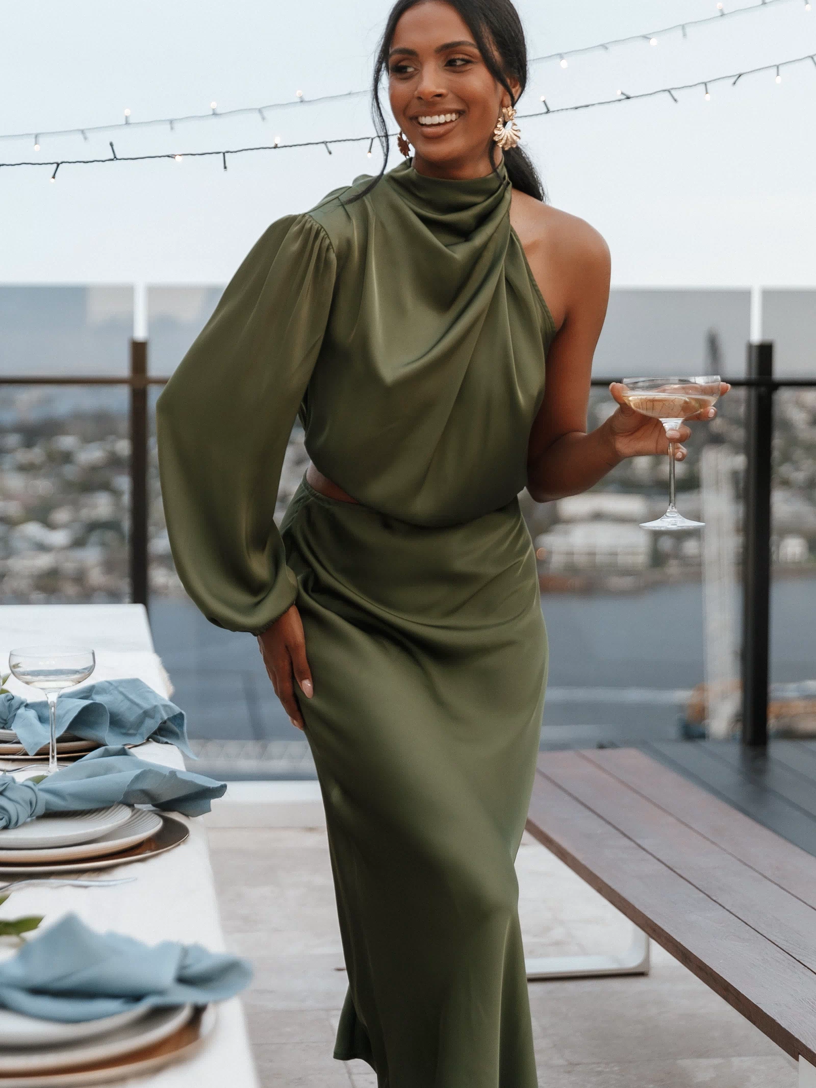 Petal and Pup USA DRESSES Amelie One Shoulder Maxi Dress - Olive