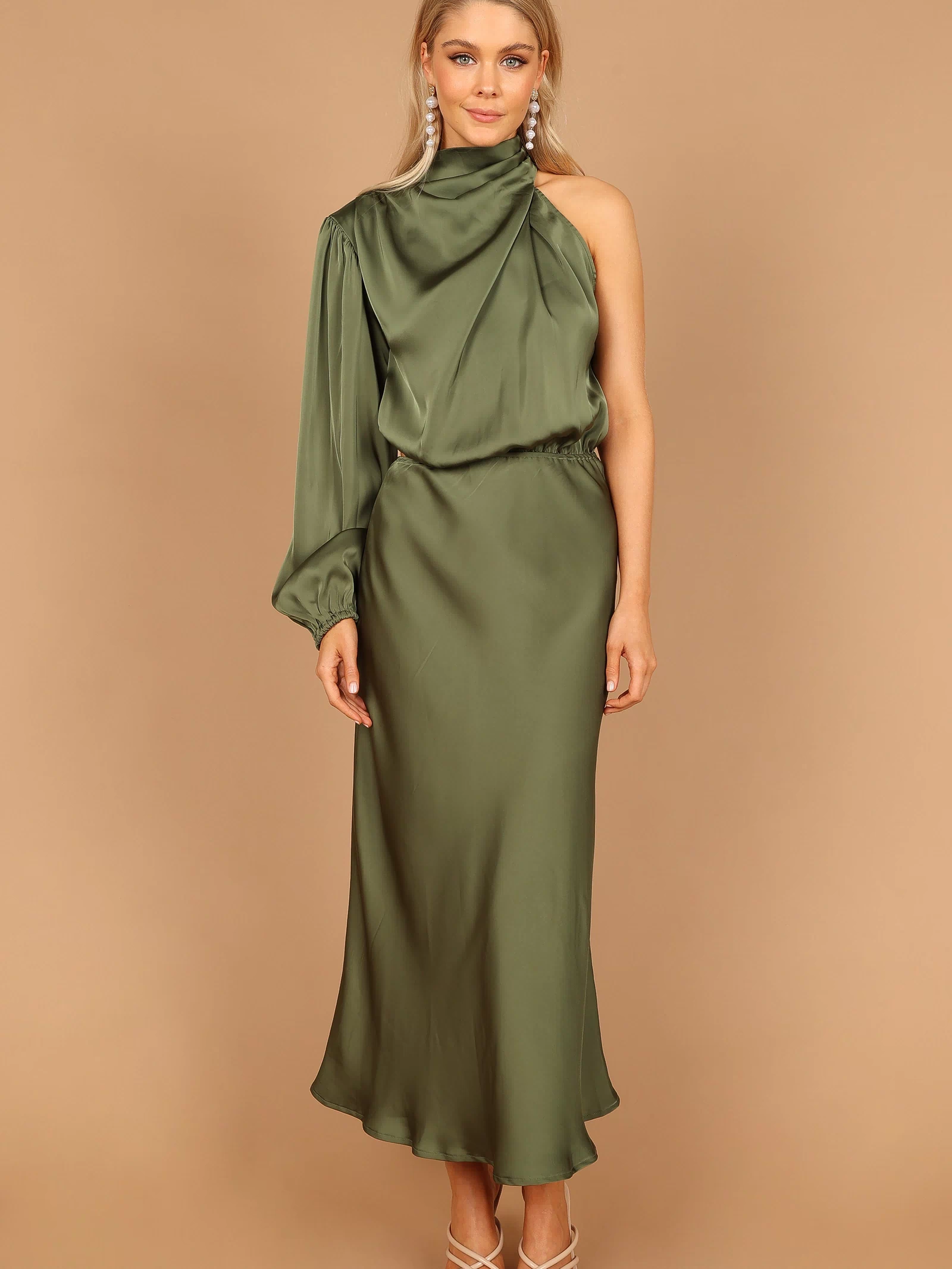 Petal and Pup USA DRESSES Amelie One Shoulder Maxi Dress - Olive