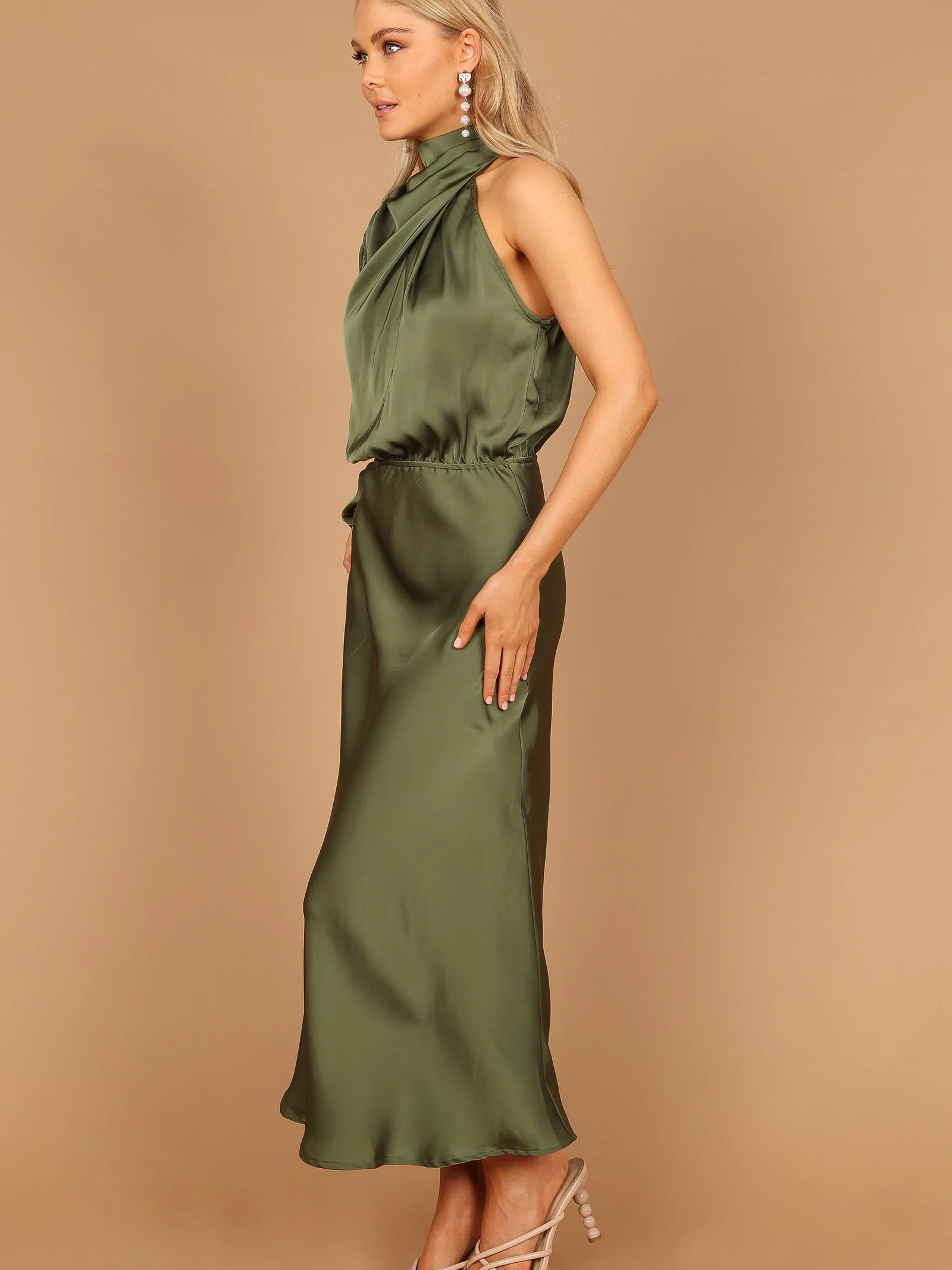 Petal and Pup USA DRESSES Amelie One Shoulder Maxi Dress - Olive