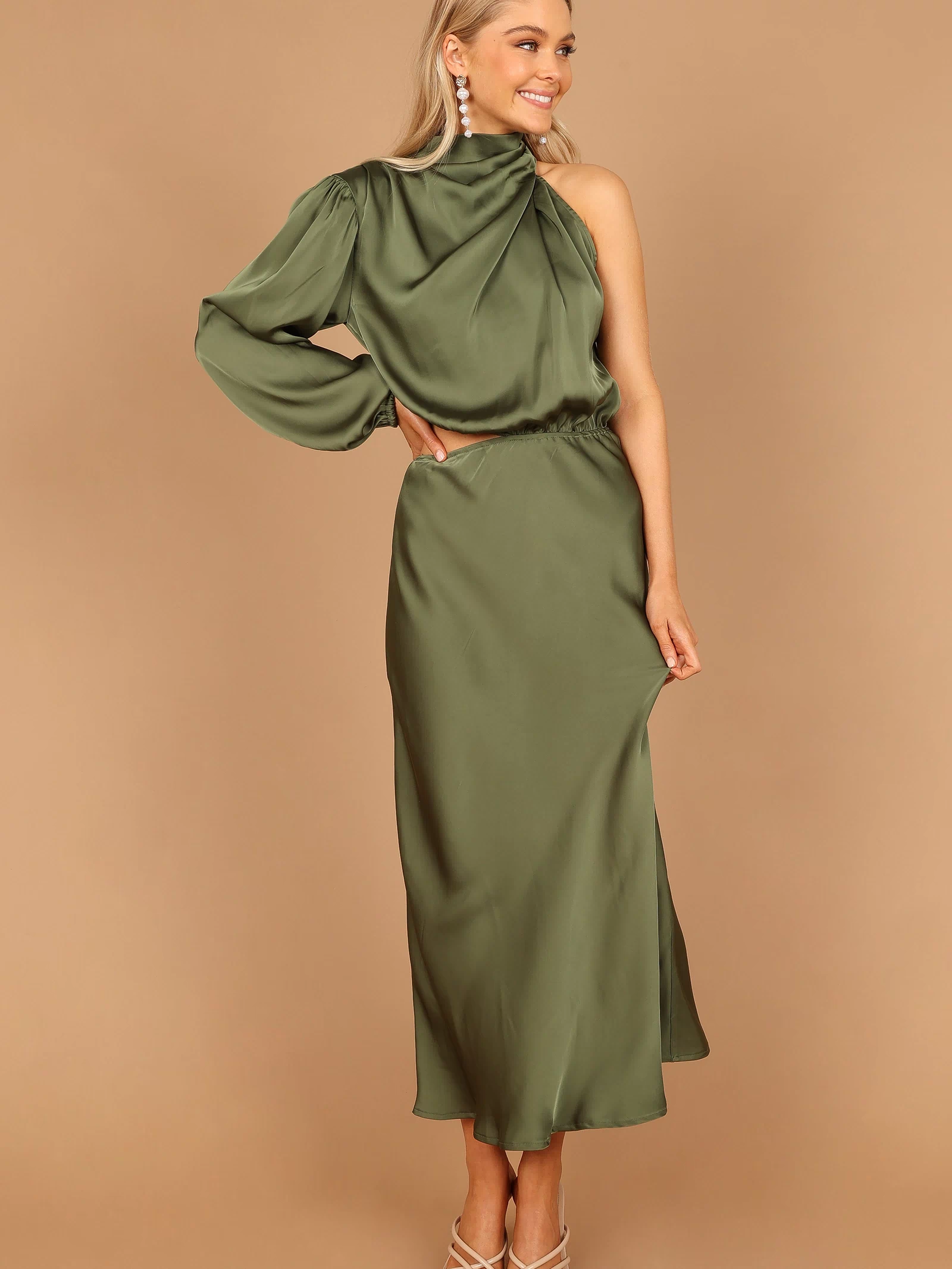 Petal and Pup USA DRESSES Amelie One Shoulder Maxi Dress - Olive