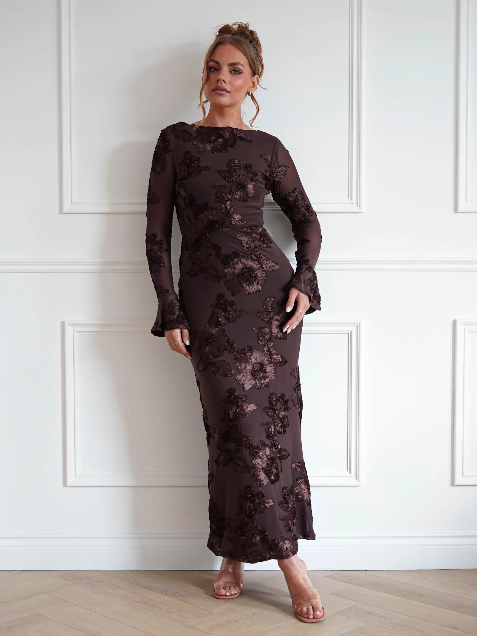 Amelita Long Sleeve Textured Maxi Dress | Brown-Oh Hello Clothing