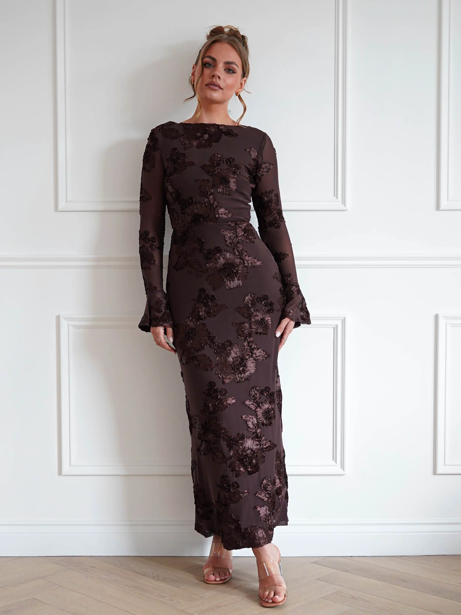 Amelita Long Sleeve Textured Maxi Dress | Brown-Oh Hello Clothing