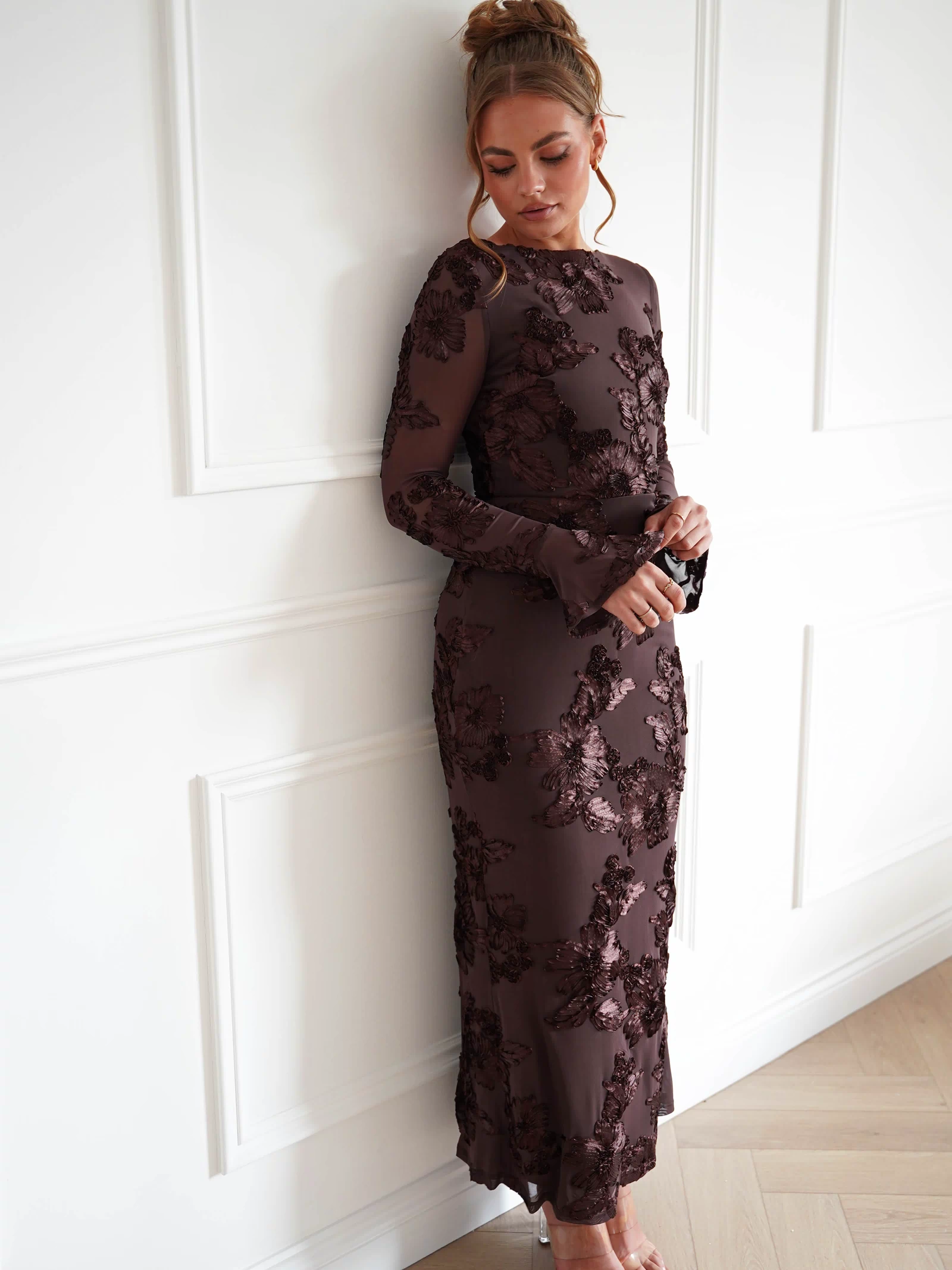 Amelita Long Sleeve Textured Maxi Dress | Brown-Oh Hello Clothing
