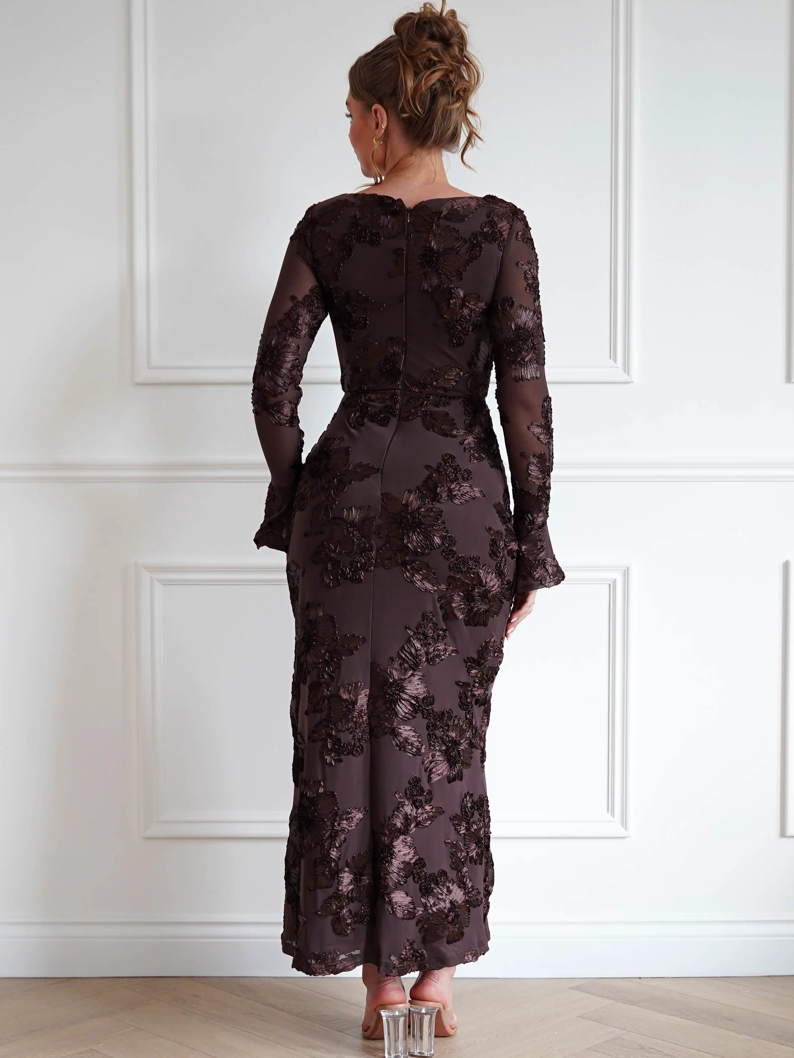 Amelita Long Sleeve Textured Maxi Dress | Brown-Oh Hello Clothing