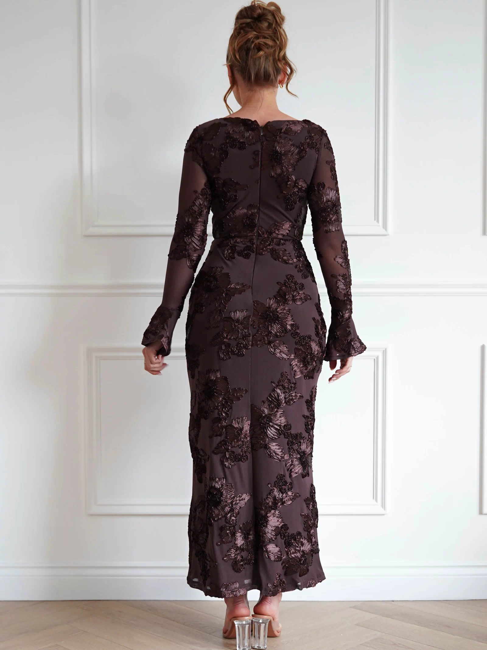 Amelita Long Sleeve Textured Maxi Dress | Brown-Oh Hello Clothing