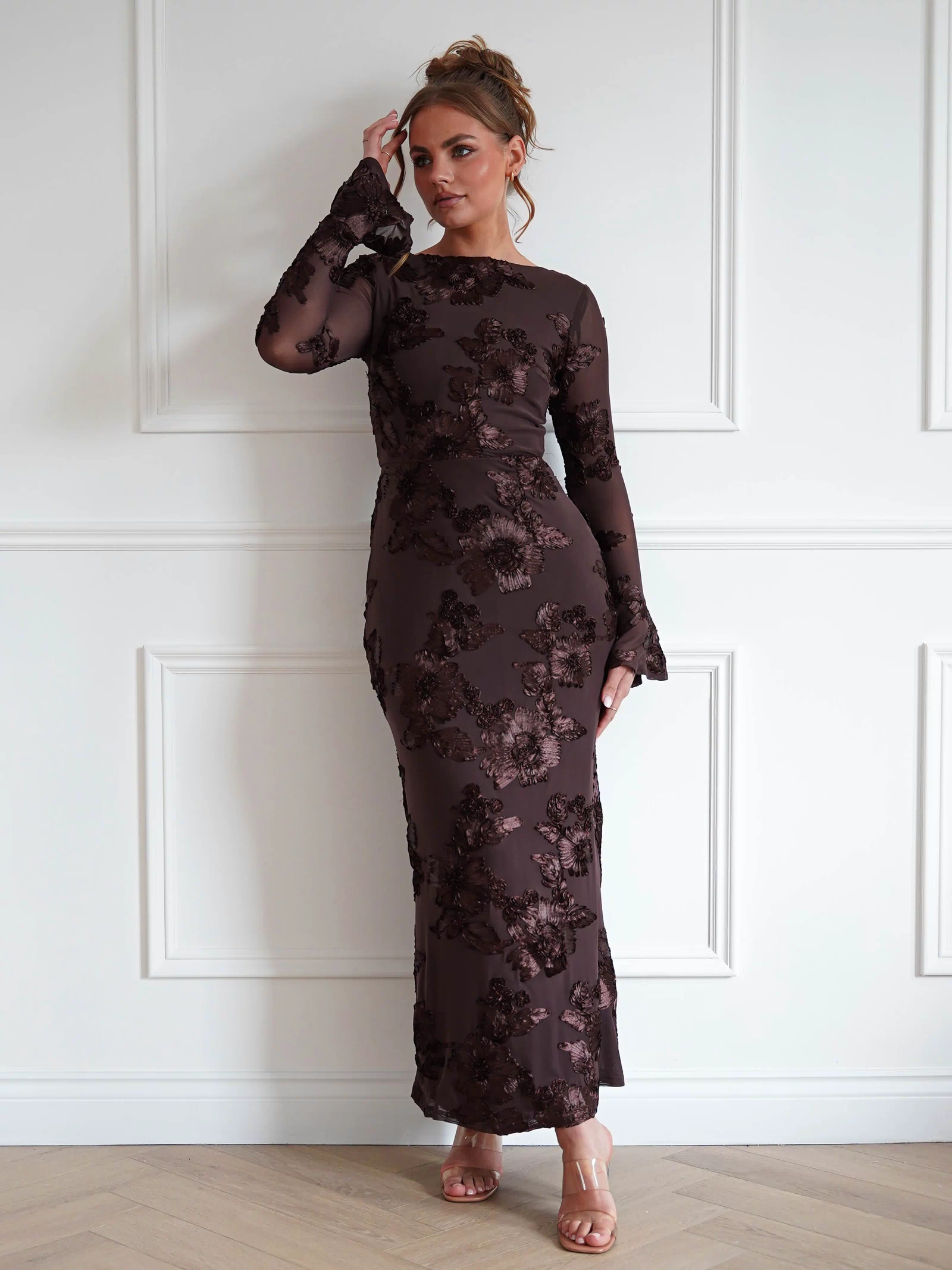 Amelita Long Sleeve Textured Maxi Dress | Brown-Oh Hello Clothing