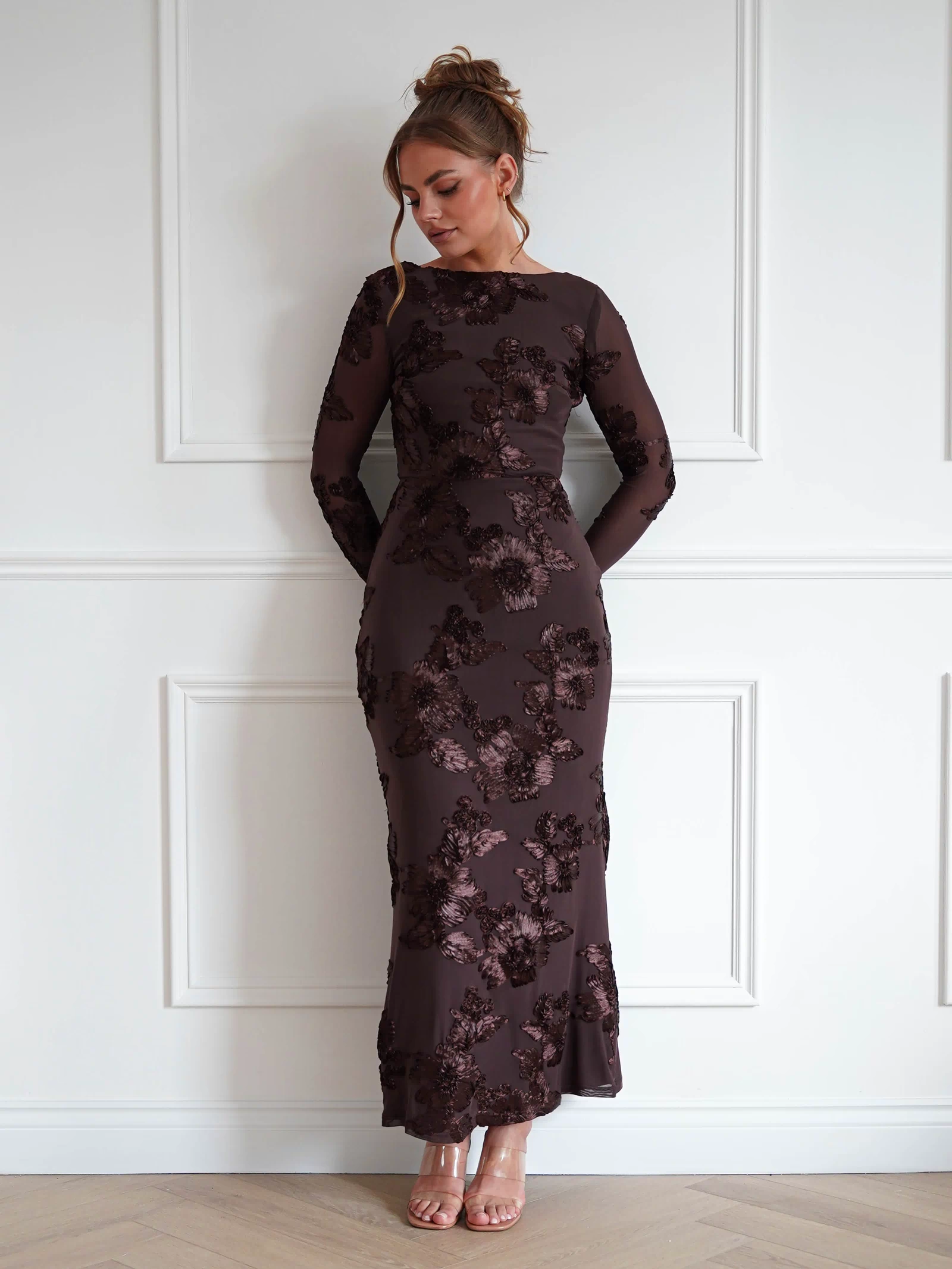 Amelita Long Sleeve Textured Maxi Dress | Brown-Oh Hello Clothing