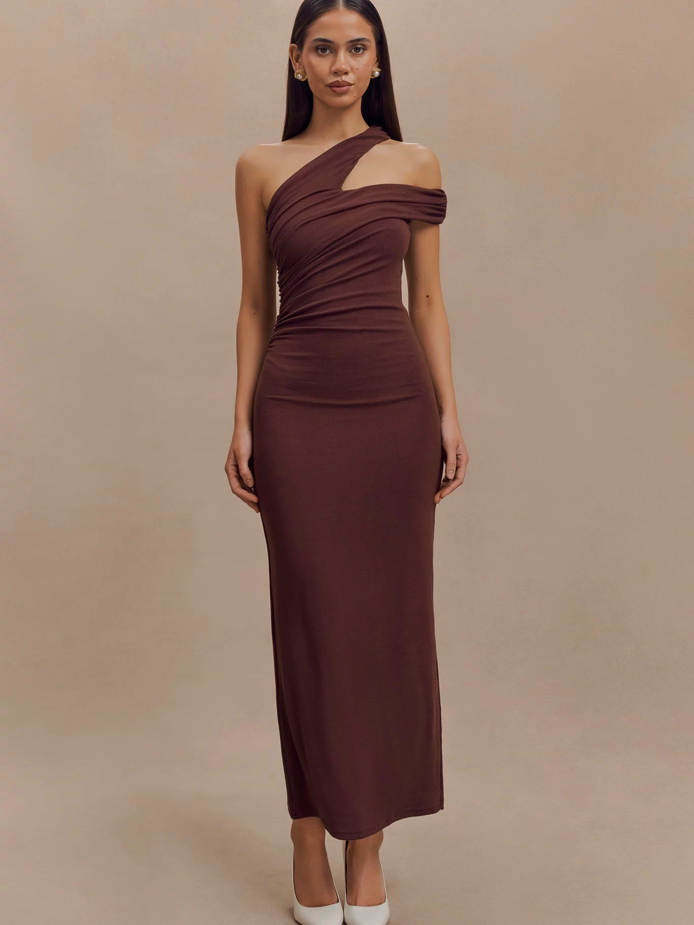 Anastasia One Shoulder Modal Midi Dress - Mahogany