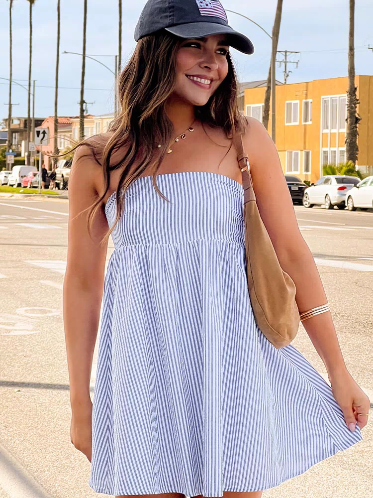 Anderson Blue Stripe Strapless Mini Dress