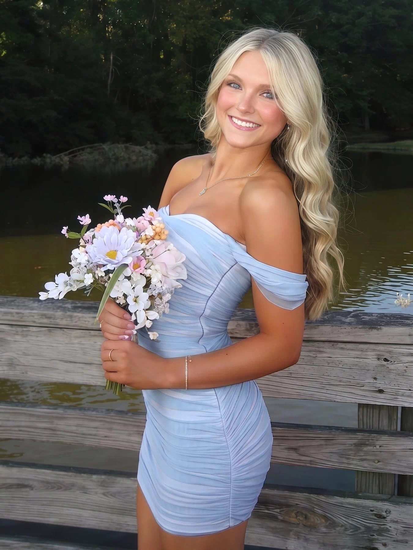 Sky Blue Pink Off The Shoulder Tulle Short Homecoming Dresses (2) | KISSPROM