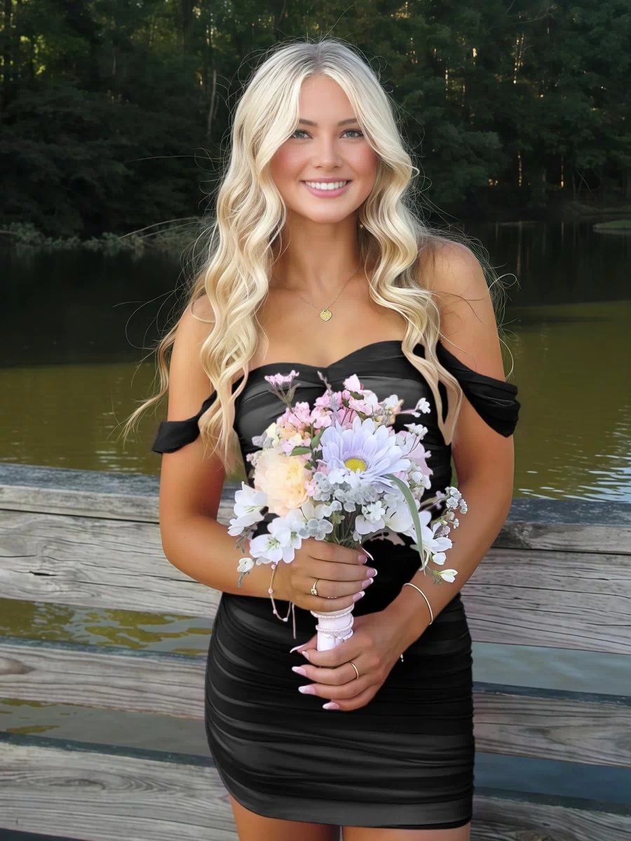 Black Off The Shoulder Tulle Short Homecoming & Cocktail Dresses  - KISSPROM