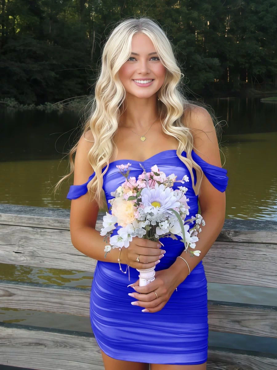 Royal Blue Off The Shoulder Tulle Short Homecoming & Cocktail Dresses  - KISSPROM