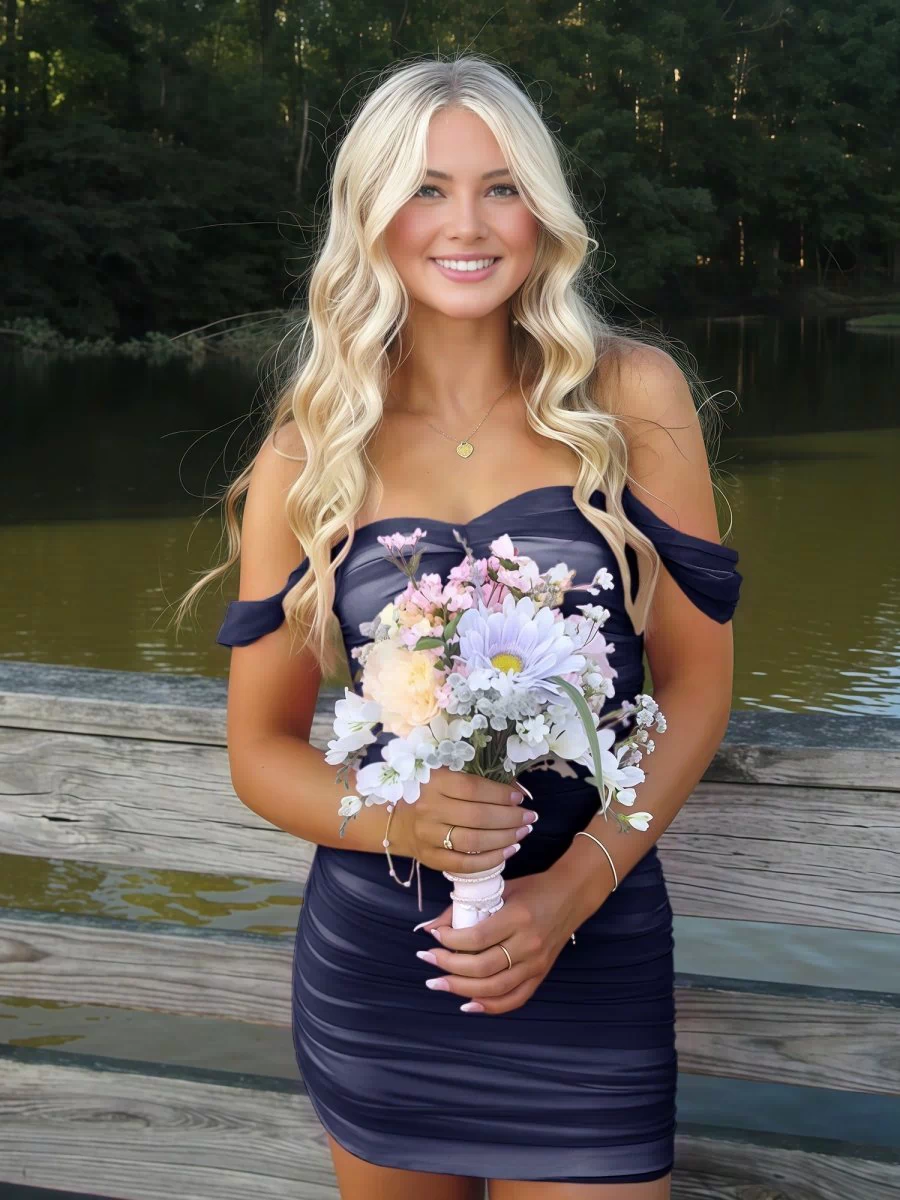 Navy Blue Off The Shoulder Tulle Short Homecoming & Cocktail Dresses  - KISSPROM