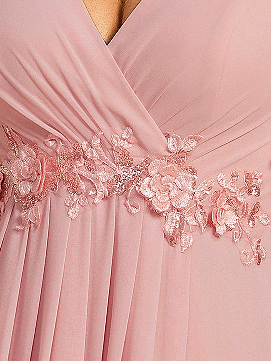 Applique Chiffon Ruffle Sleeve Evening Dress #color_Dusty Rose