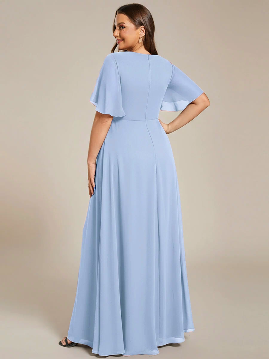 Applique Chiffon Ruffle Sleeve Evening Dress #color_Ice Blue