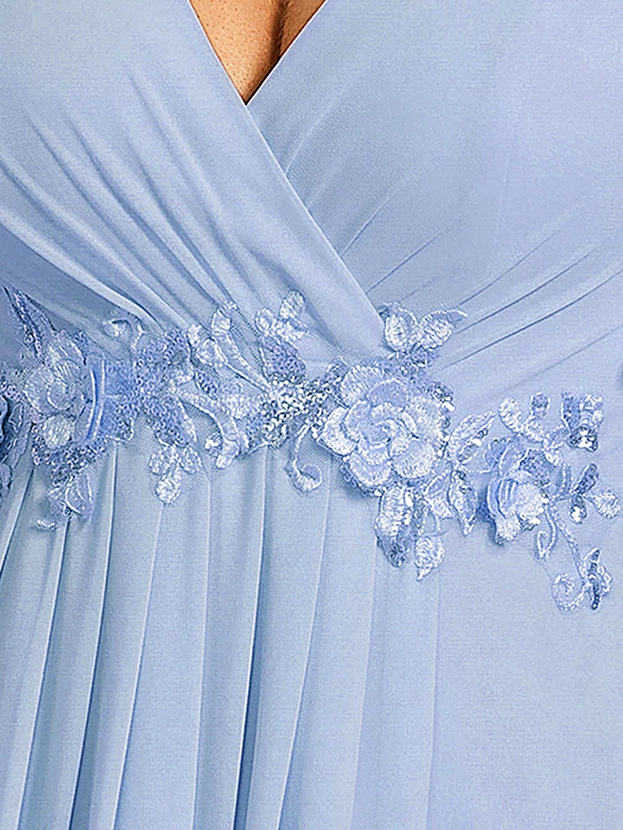 Applique Chiffon Ruffle Sleeve Evening Dress #color_Ice Blue