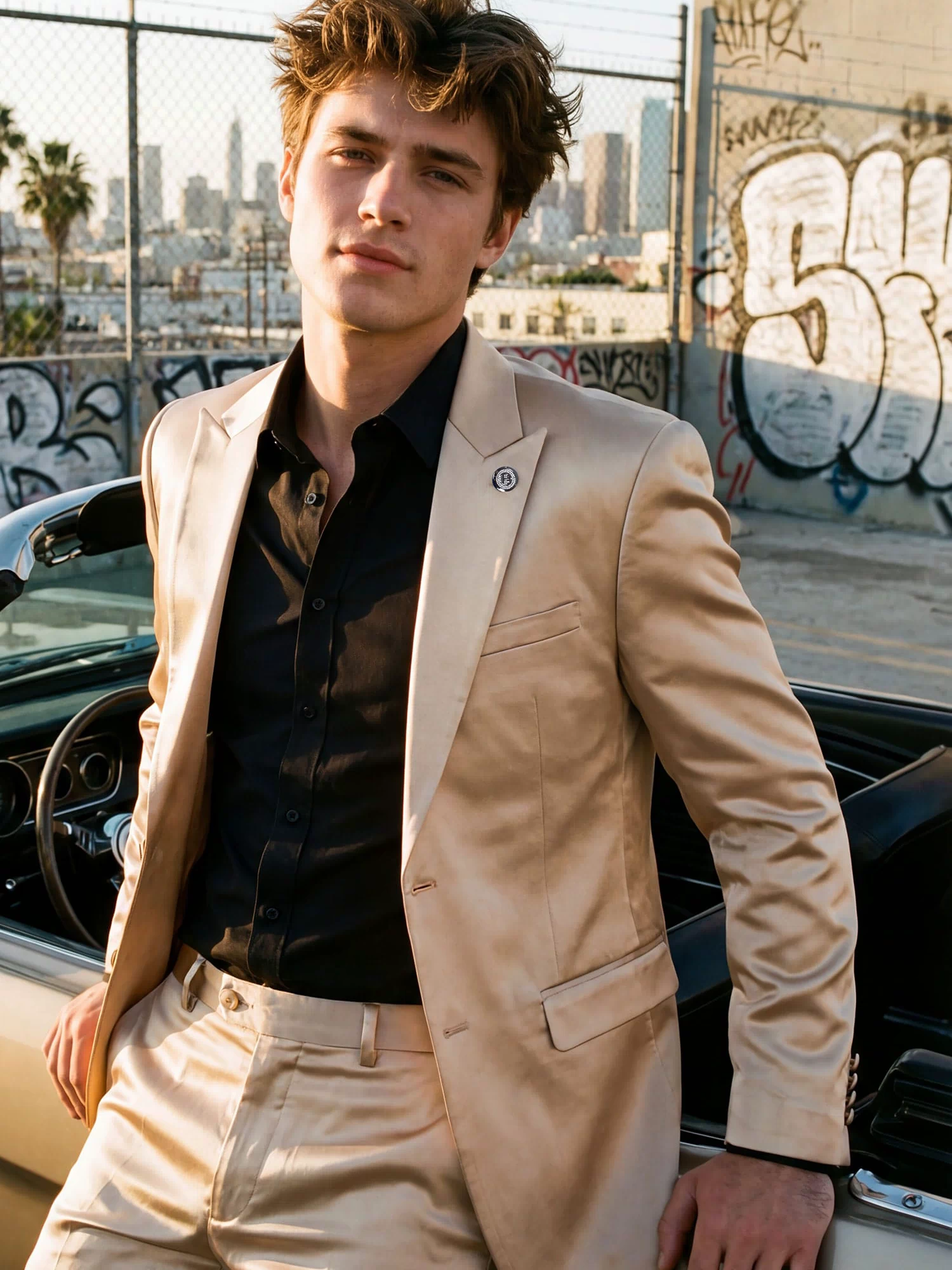 Barabas Men's Solid Color Satin Metallic Peak Lapel Blazer 6BL1010 #Color_Glamour Gold