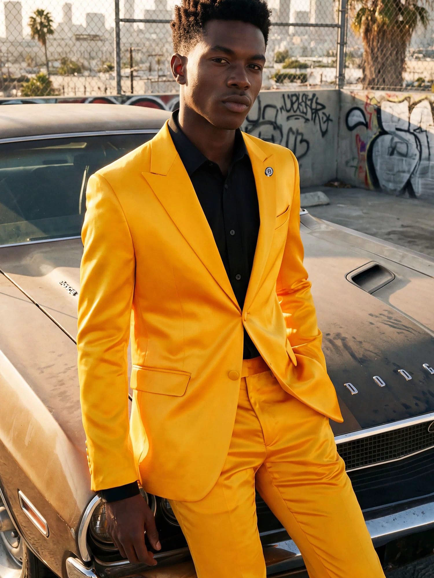 Barabas Men's Solid Color Satin Metallic Peak Lapel Blazer 6BL1010 #Color_Iceland Poppy