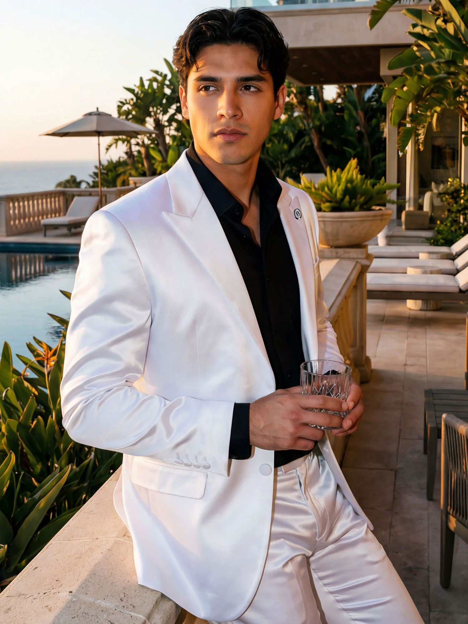 Barabas Men's Solid Color Satin Metallic Peak Lapel Blazer 6BL1010 #Color_Bright White