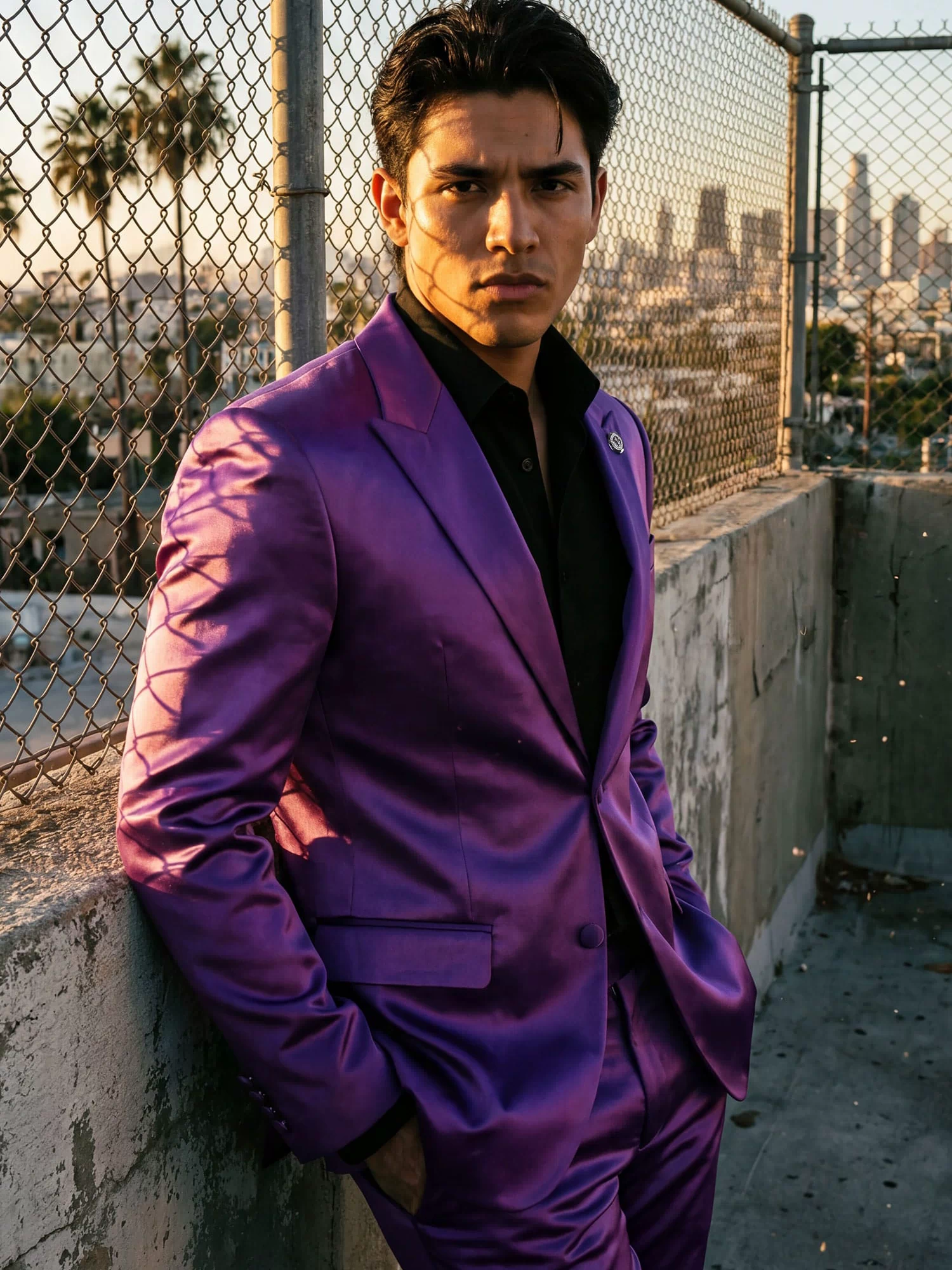 Barabas Men's Solid Color Satin Metallic Peak Lapel Blazer 6BL1010 #Color_Purple