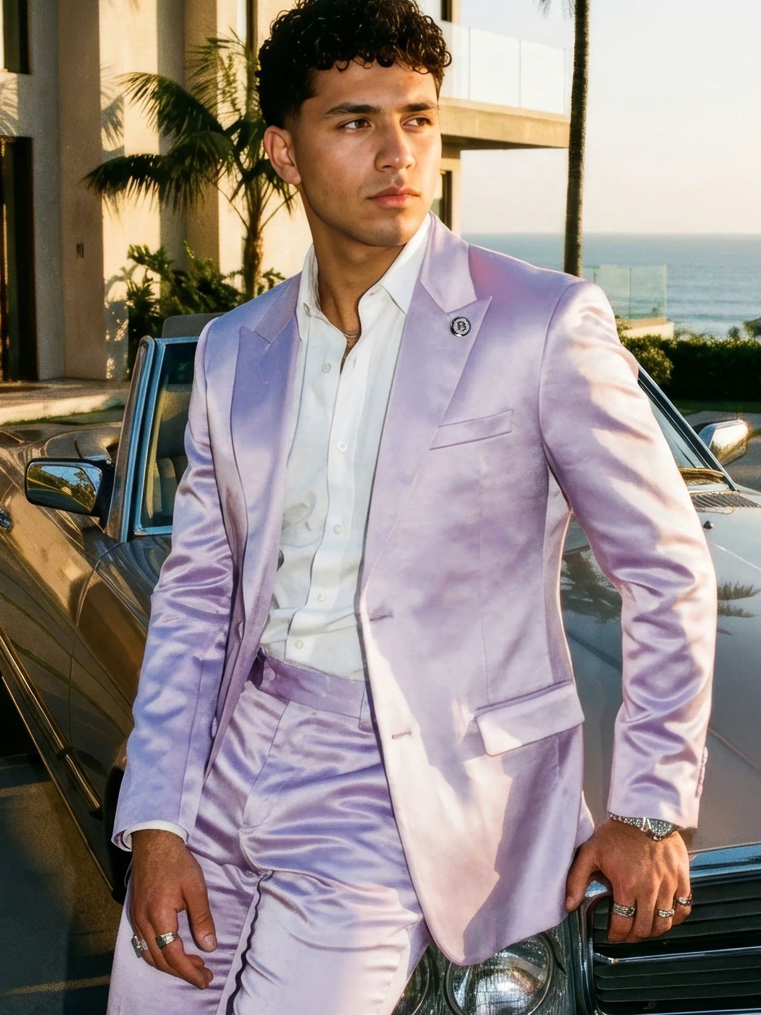 Barabas Men's Solid Color Satin Metallic Peak Lapel Blazer 6BL1010 #Color_Baby Lavender