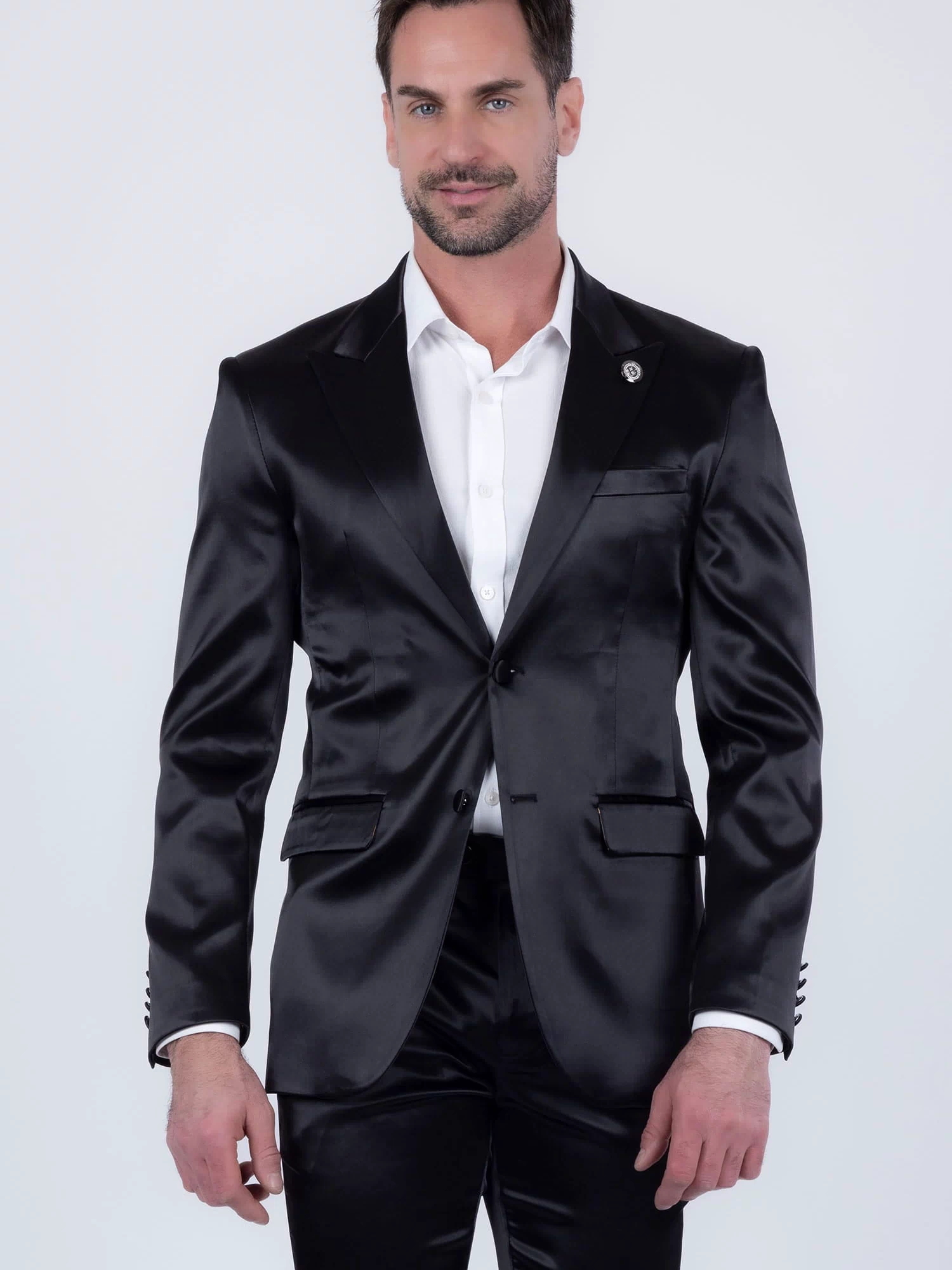 Barabas Men's Solid Color Satin Metallic Peak Lapel Blazer 6BL1010 #Color_Black Beauty