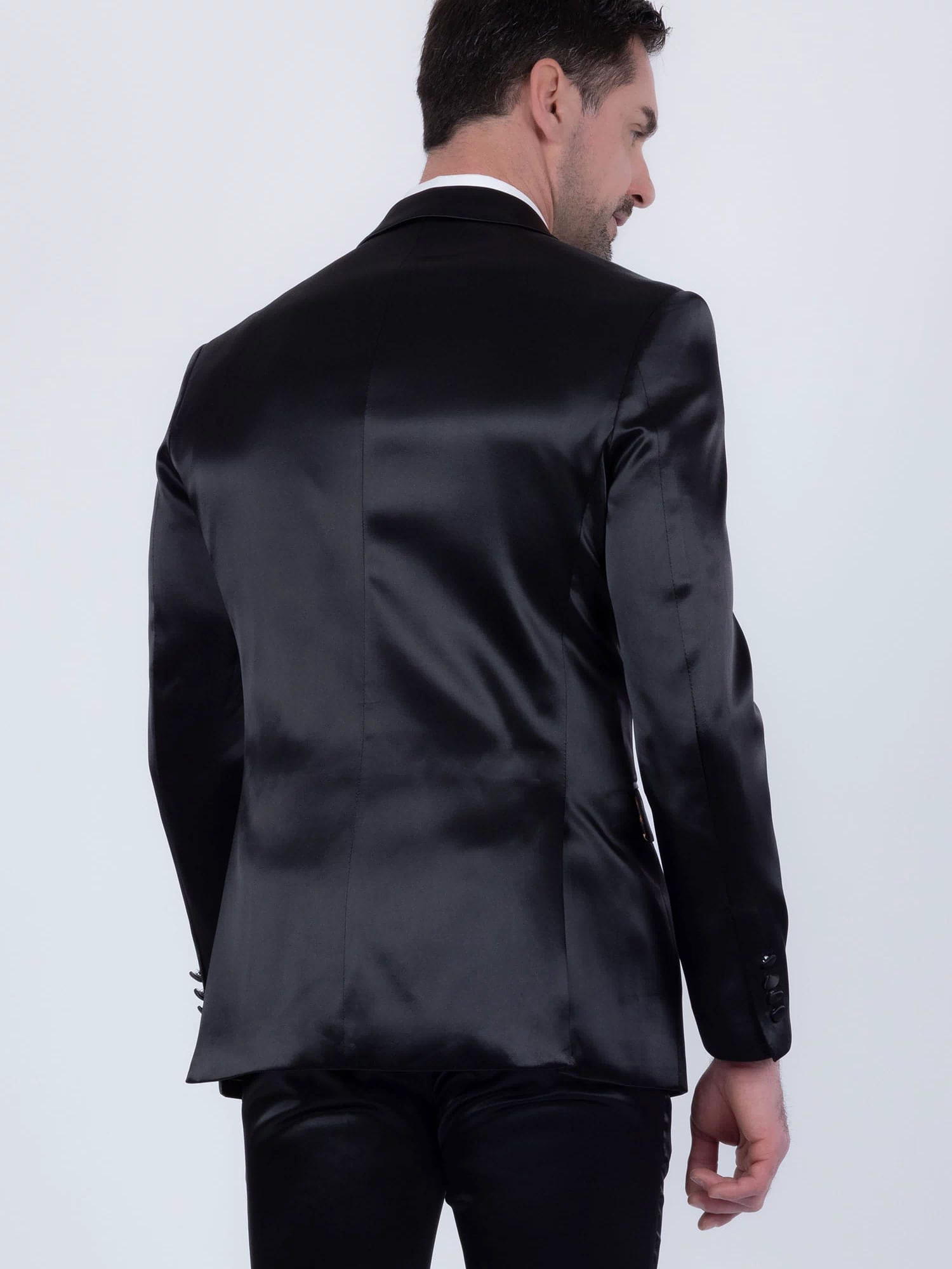 Barabas Men's Solid Color Satin Metallic Peak Lapel Blazer 6BL1010 #Color_Black Beauty