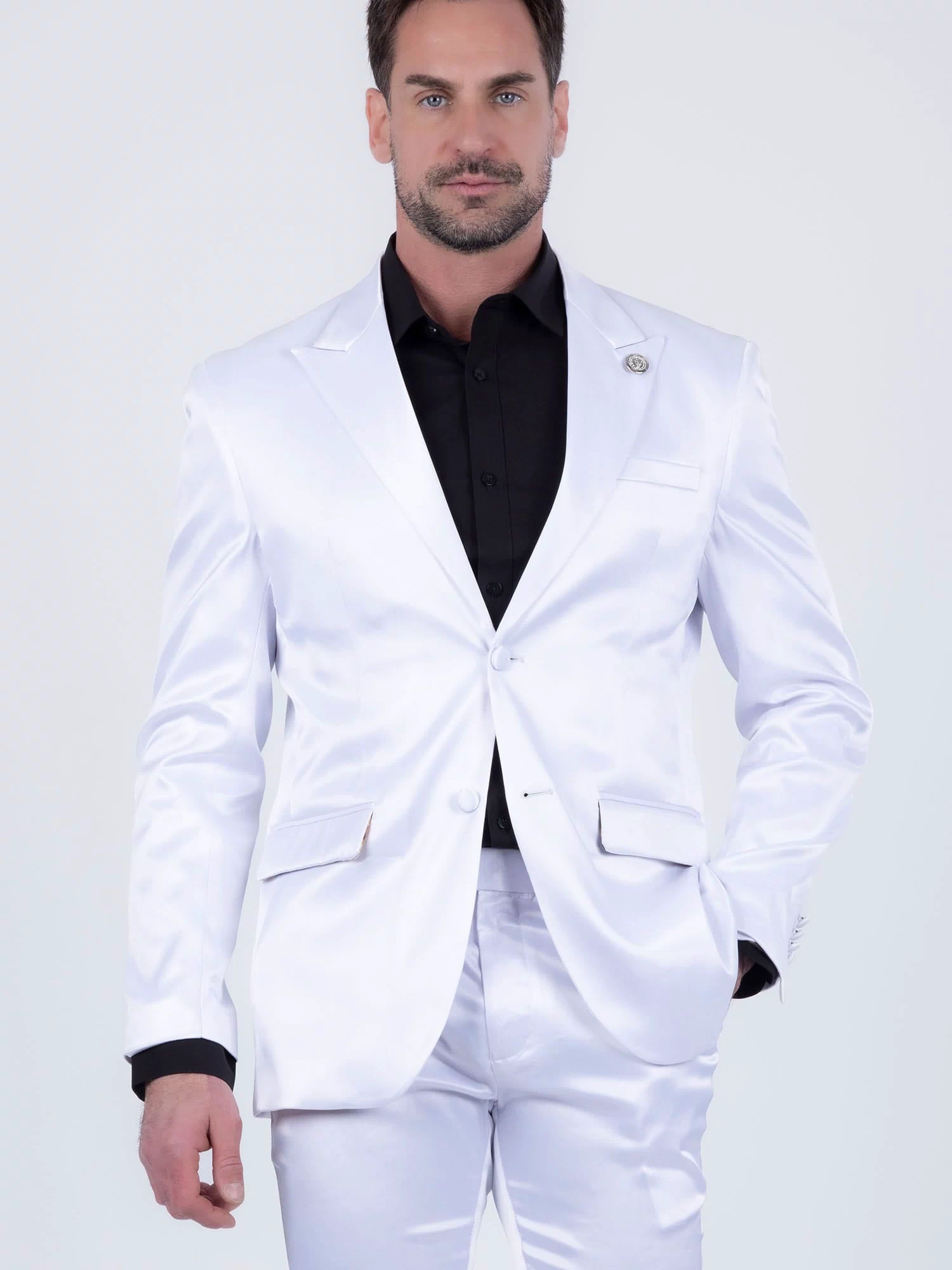 Barabas Men's Solid Color Satin Metallic Peak Lapel Blazer 6BL1010 #Color_Bright White