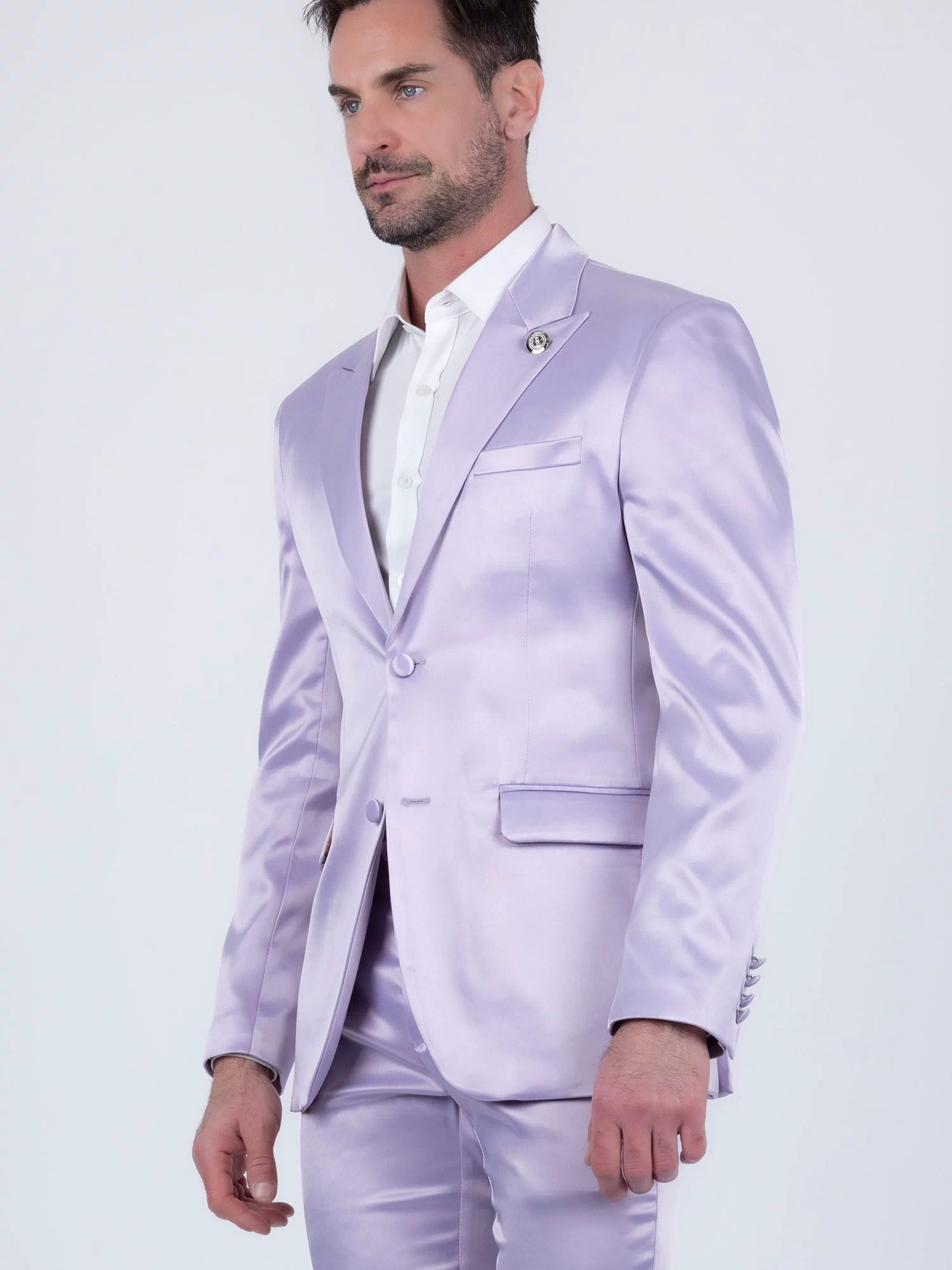 Barabas Men's Solid Color Satin Metallic Peak Lapel Blazer 6BL1010 #Color_Baby Lavender