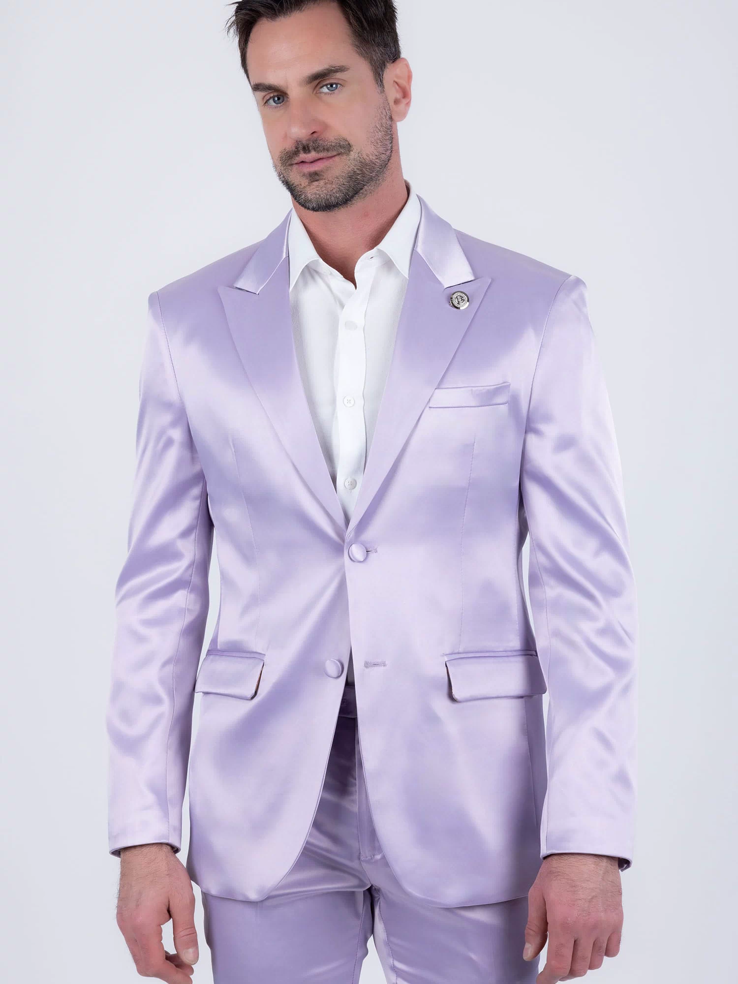 Barabas Men's Solid Color Satin Metallic Peak Lapel Blazer 6BL1010 #Color_Baby Lavender