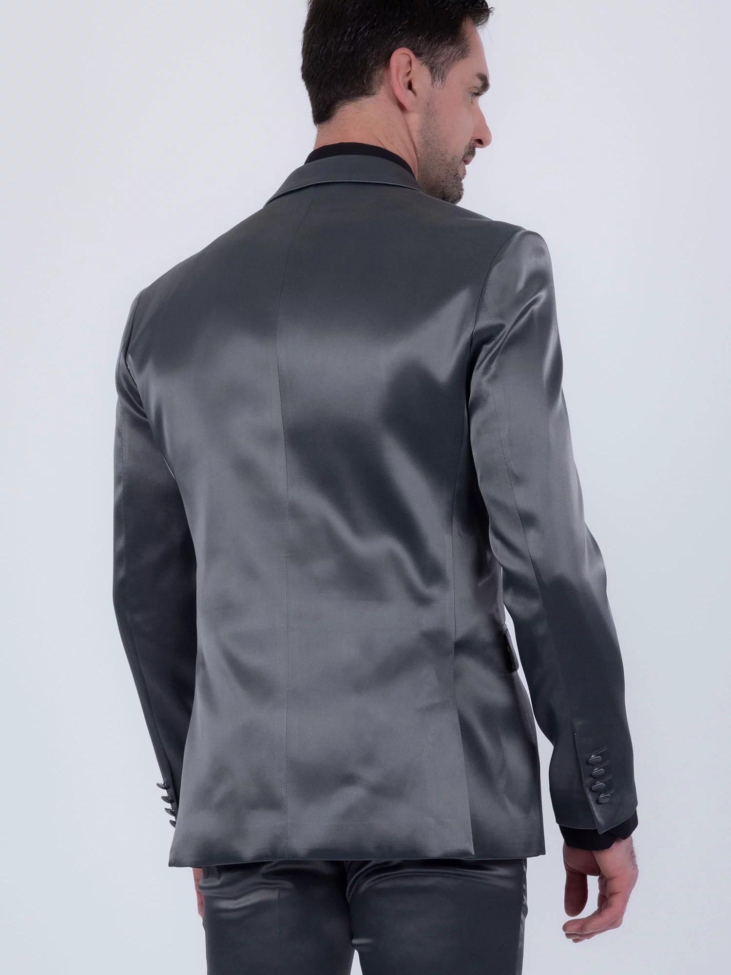 Barabas Men's Solid Color Satin Metallic Peak Lapel Blazer 6BL1010 #Color_Charcoal