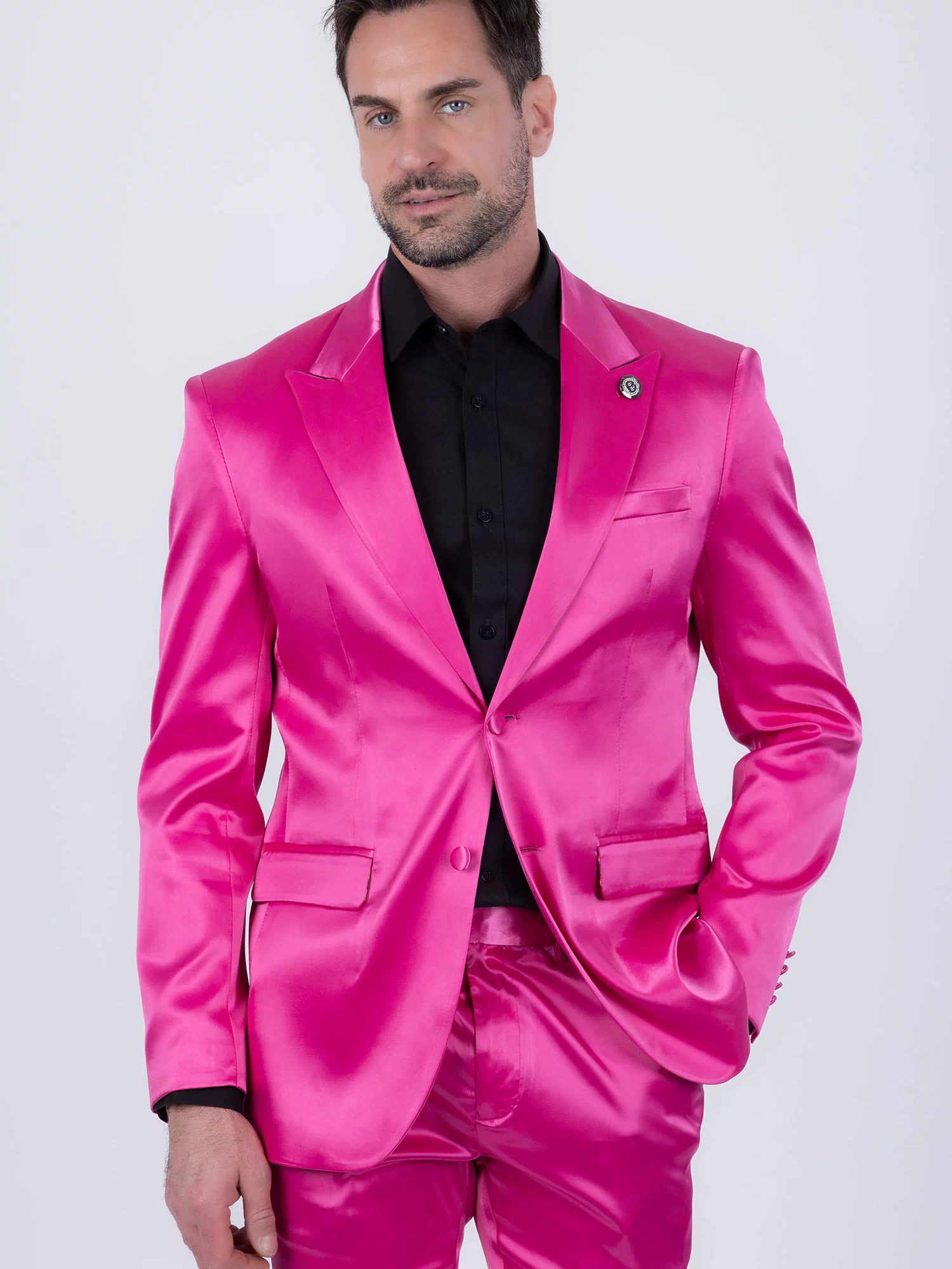 Barabas Men's Solid Color Satin Metallic Peak Lapel Blazer 6BL1010 #Color_Fuchsia