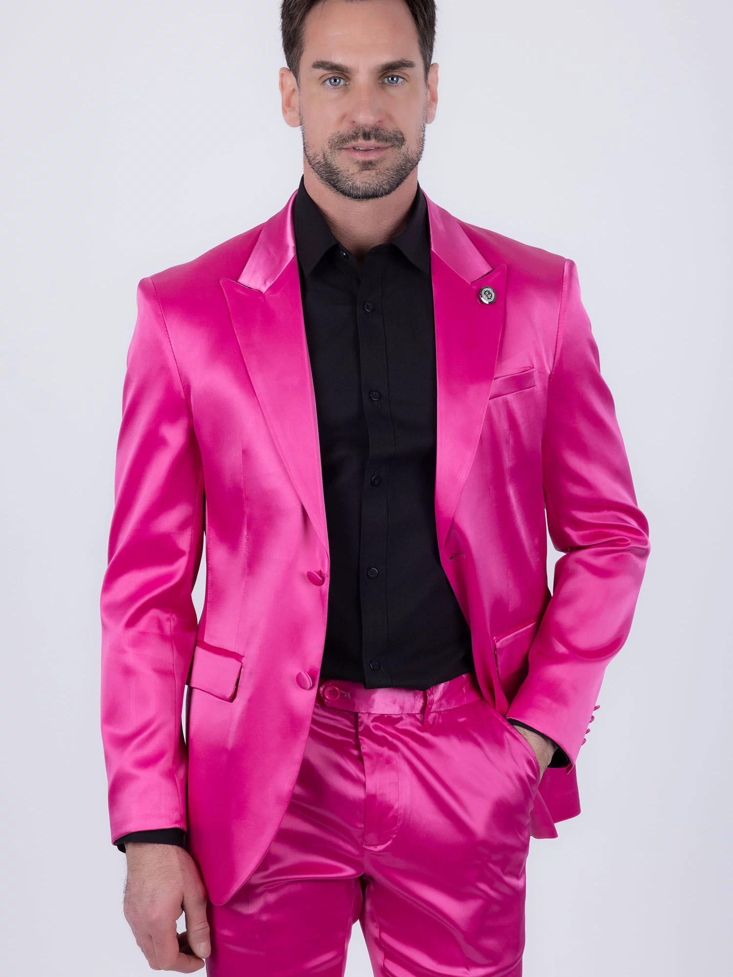 Barabas Men's Solid Color Satin Metallic Peak Lapel Blazer 6BL1010 #Color_Fuchsia
