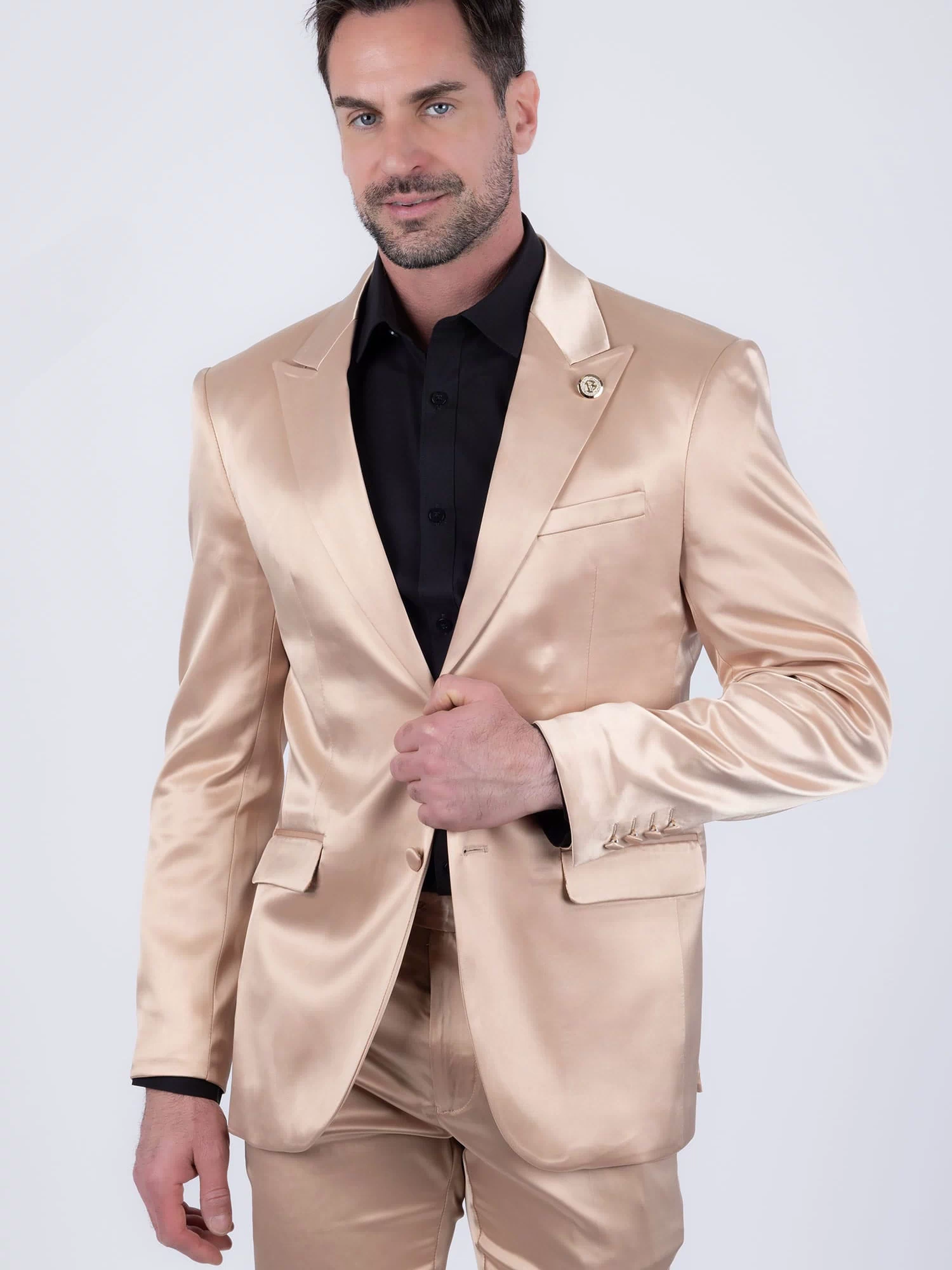 Barabas Men's Solid Color Satin Metallic Peak Lapel Blazer 6BL1010 #Color_Glamour Gold