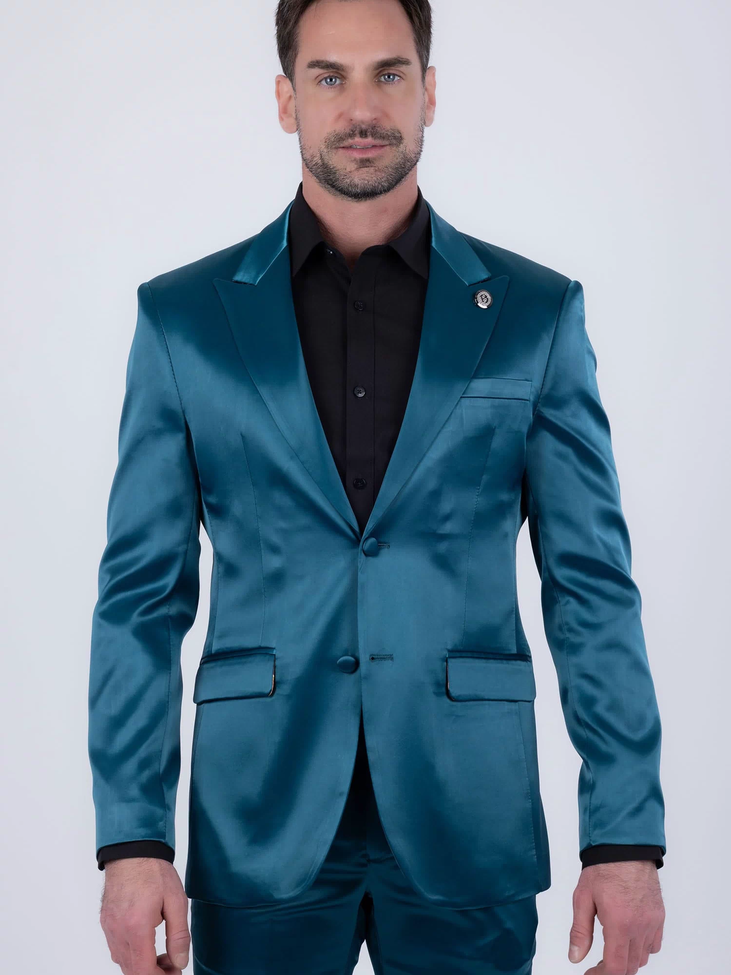 Barabas Men's Solid Color Satin Metallic Peak Lapel Blazer 6BL1010 #Color_Hunter Green
